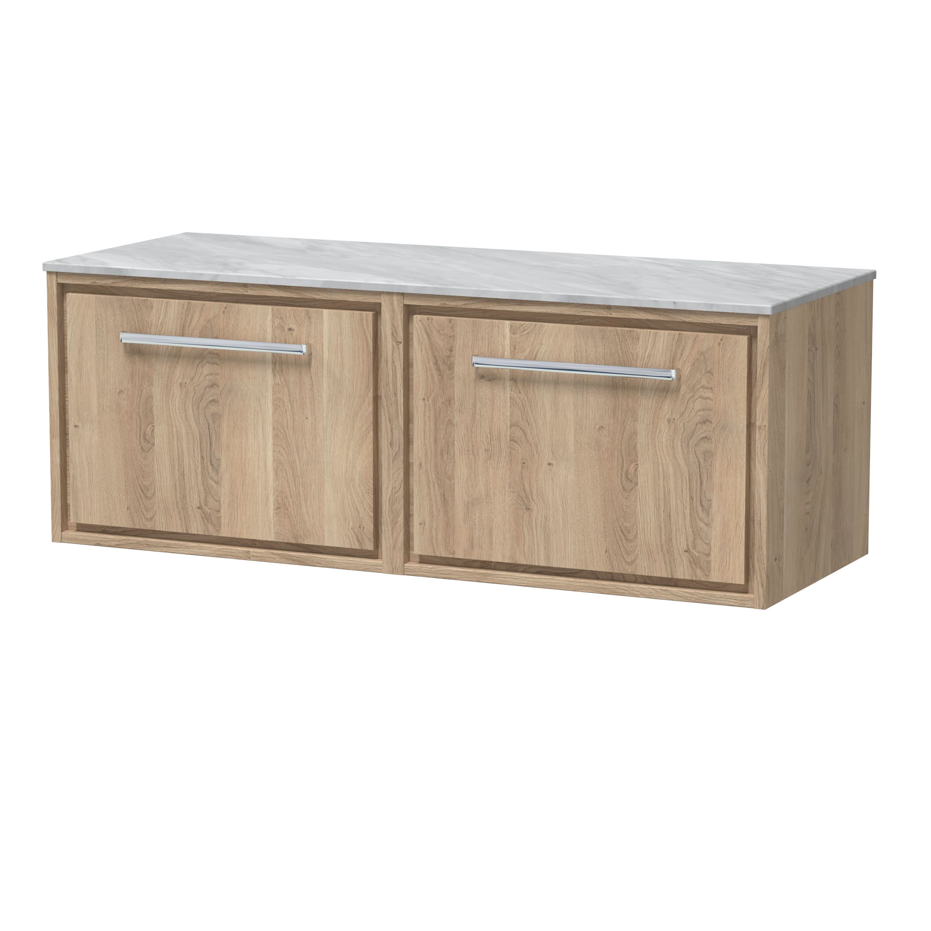 Hudson Reed Lille Wall Hung Countertop Vanity Unit, Durable Bathroom Furniture, Marble Top Luxury Vanity Unit with Drawers for Vessel Basins in Bleached Oak, 1200mm