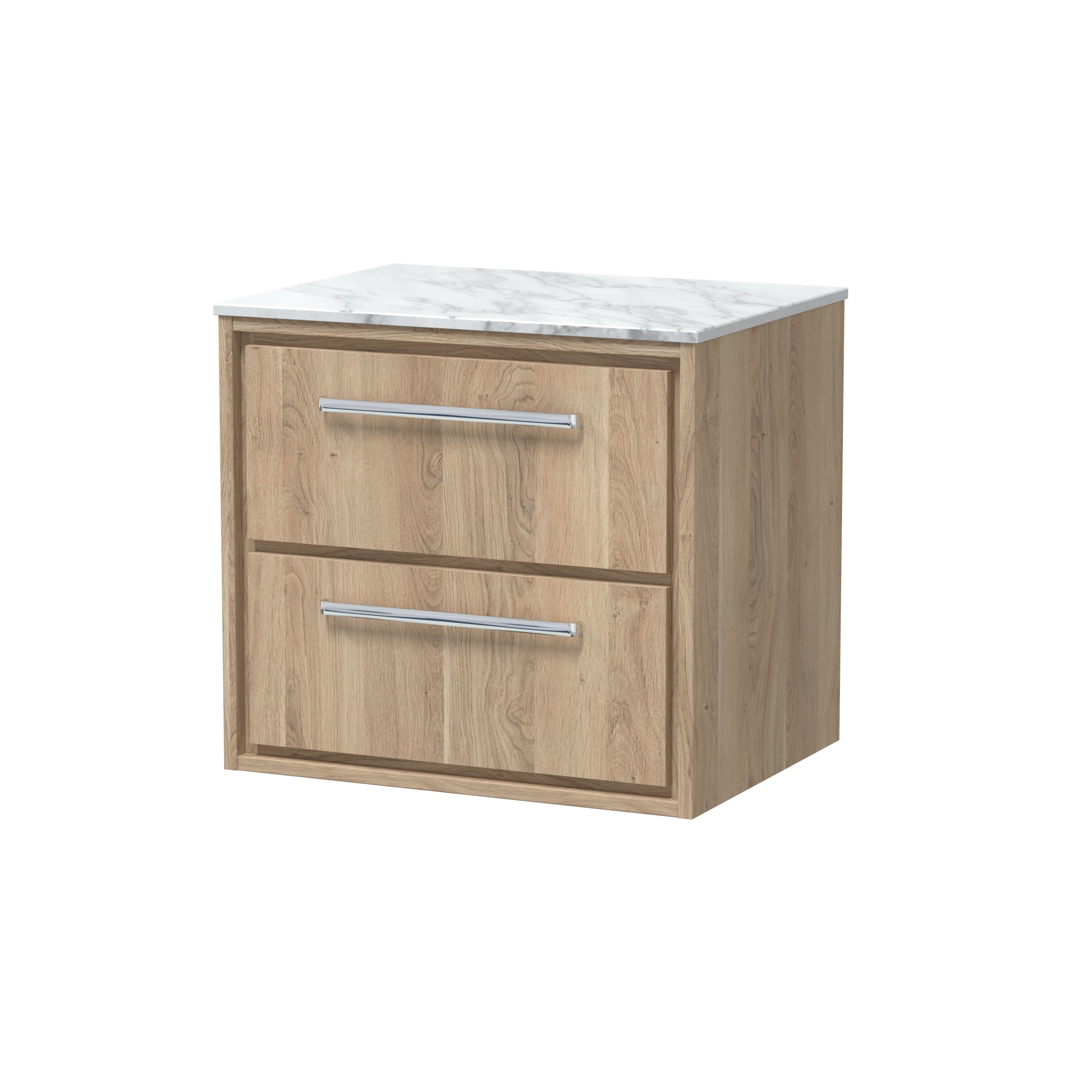Hudson Reed Lille Countertop Vanity Unit with 2 Drawers and Marble Worktop, Wall Hung Marble Top Vanity Unit for Vessel Basins in Bleached Oak, 600mm