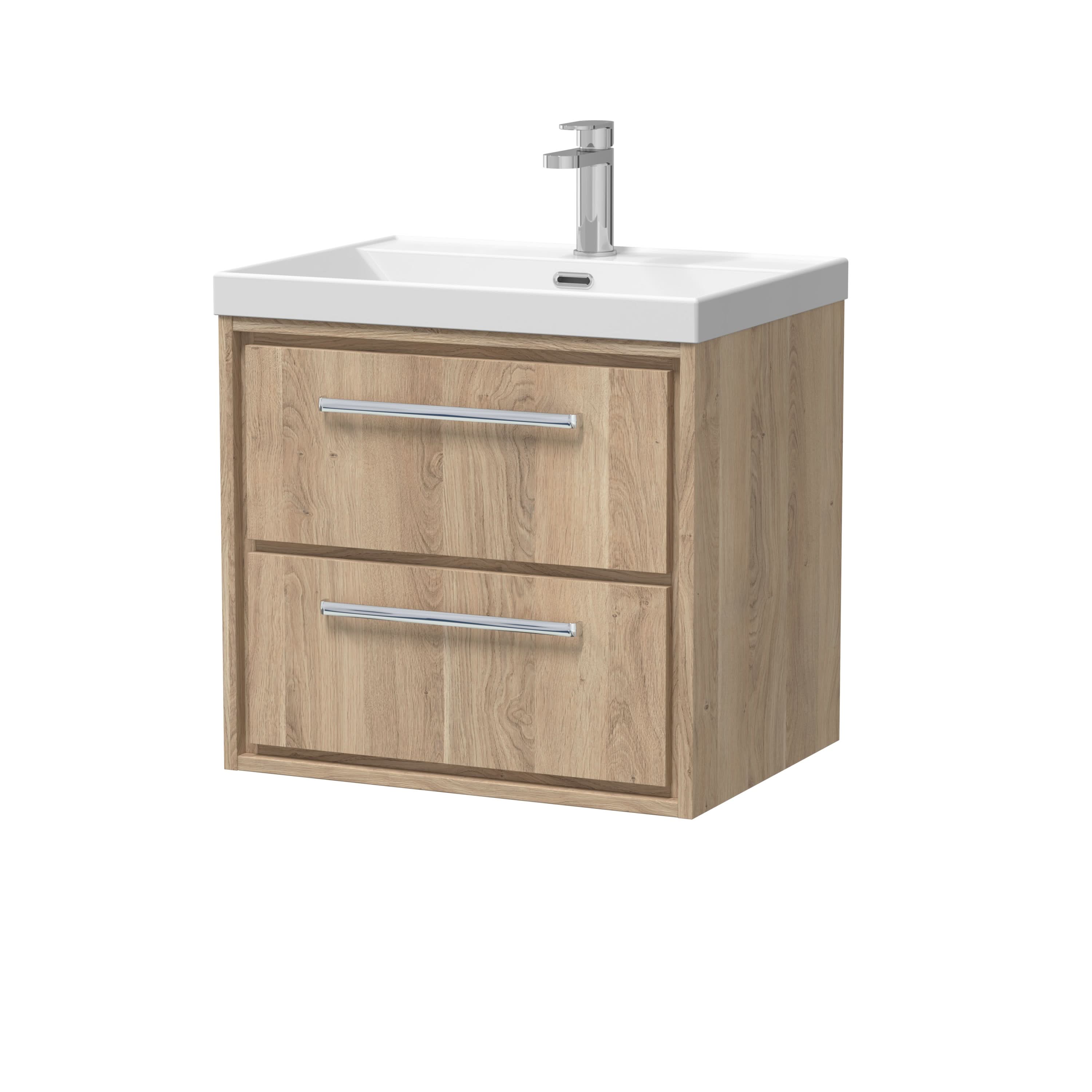 Hudson Reed Lille Wall Hung Vanity Unit with Basin, 2 Soft-Close Drawers, Contemporary Sink Vanity Unit for Modern Bathrooms in Bleached Oak Finish, 600mm