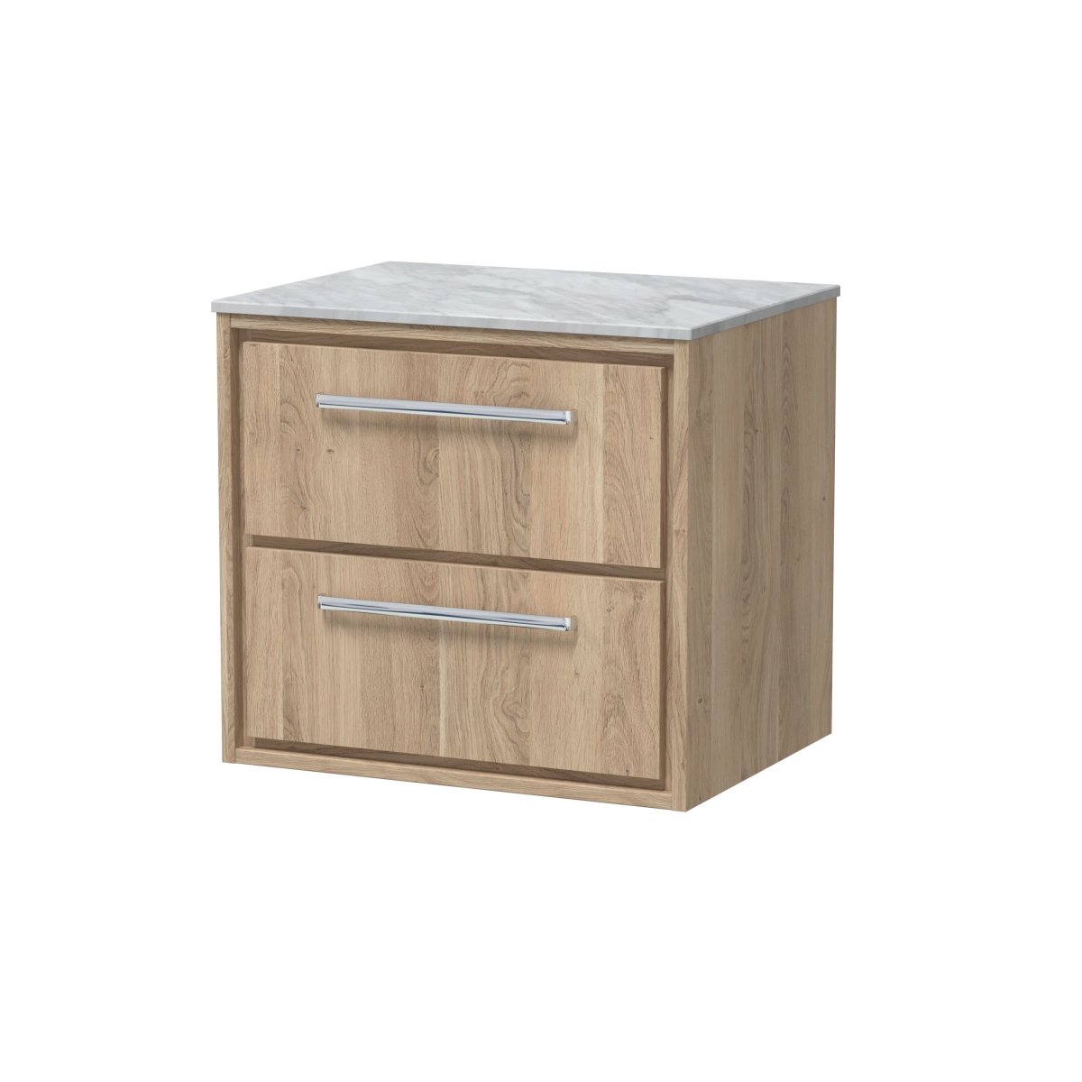 Hudson Reed Lille Countertop Vanity Unit with Marble Worktop, Durable Bathroom Furniture, 2 Soft-Close Drawers, Luxury Wall Hung Modern Vanity Unit in Bleached Oak, 600mm