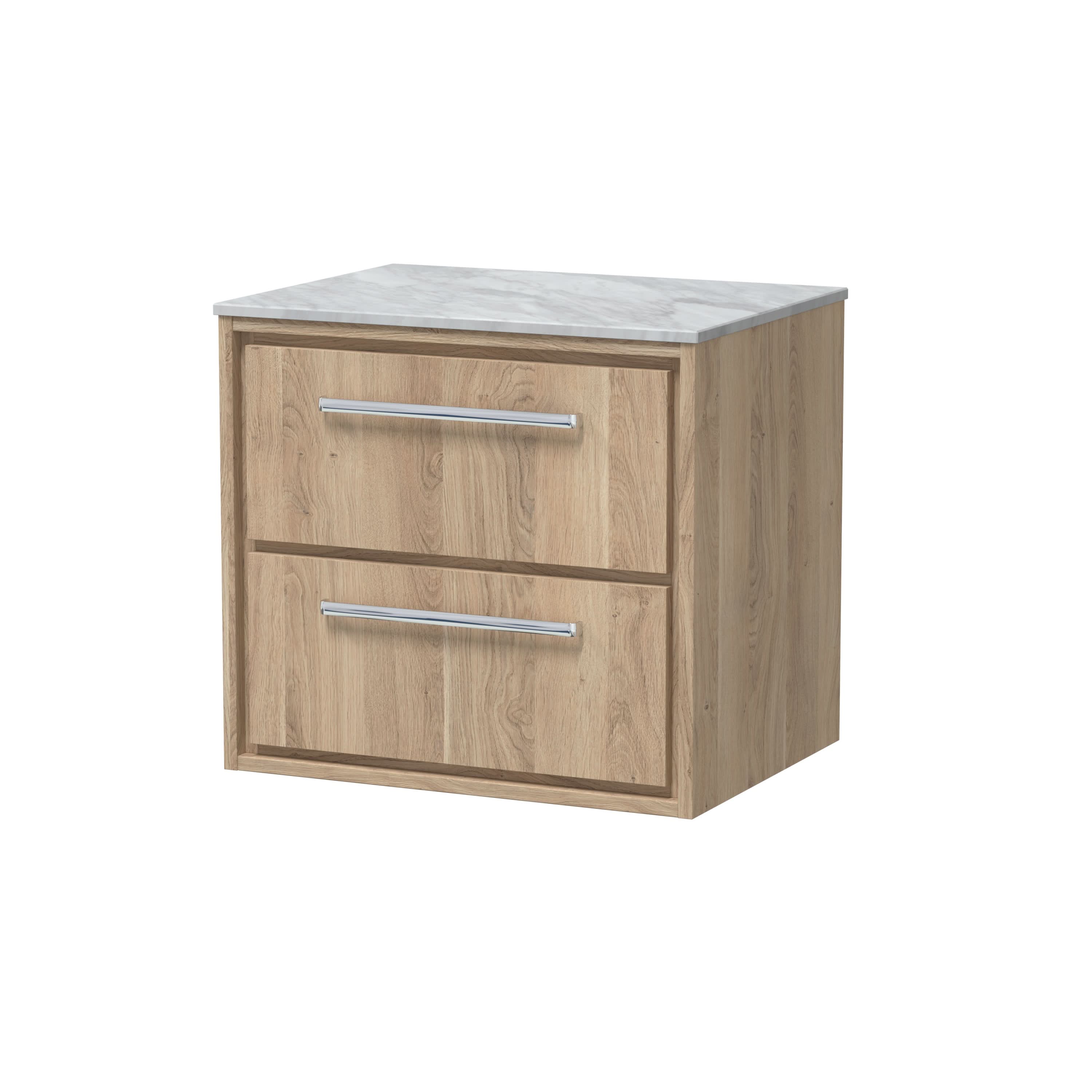 Hudson Reed Lille Countertop Vanity Unit with Marble Worktop, Durable Bathroom Furniture, 2 Soft-Close Drawers, Luxury Wall Hung Modern Vanity Unit in Bleached Oak, 600mm