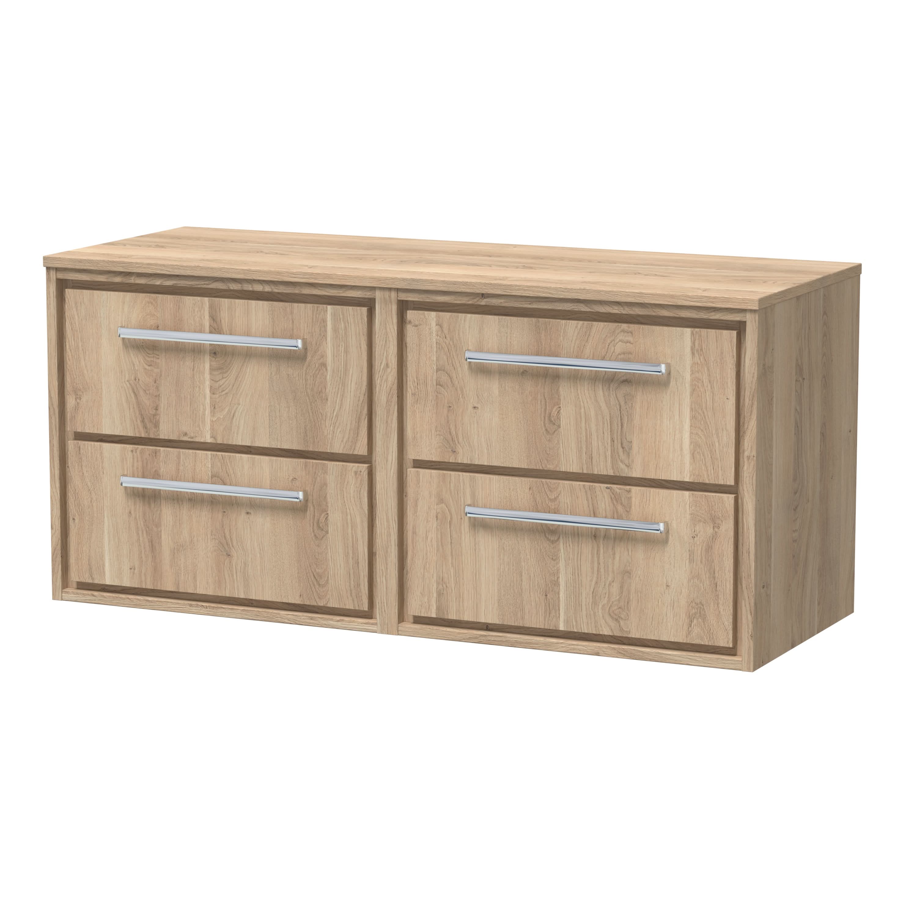 Hudson Reed Lille Wall Hung Countertop Basin Unit, 4 Soft-Close Drawers, Durable Bathroom Furniture, Modern Luxury Vanity Unit with Worktop in Bleached Oak Finish, 1200mm