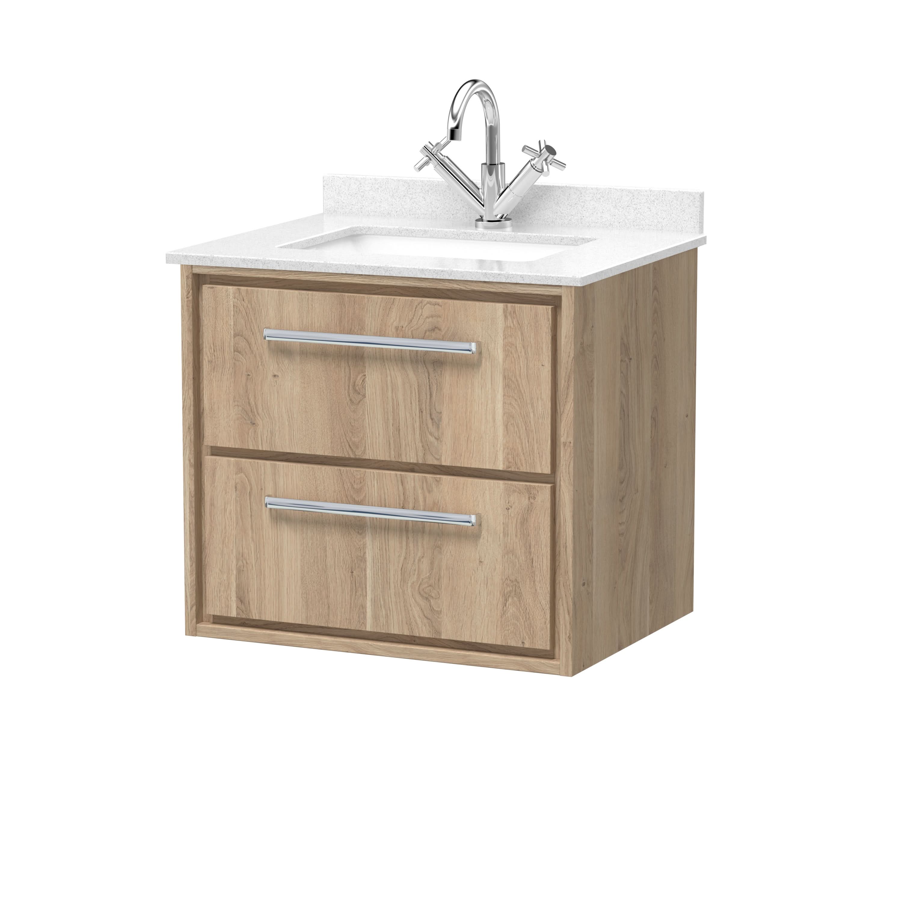 Hudson Reed Lille Wall Hung 4-Drawer Countertop Vanity Unit with Marble Top, Luxury Modern Vanity Unit with Drawers for Vessel Basin Installation in Bleached Oak, 1200mm