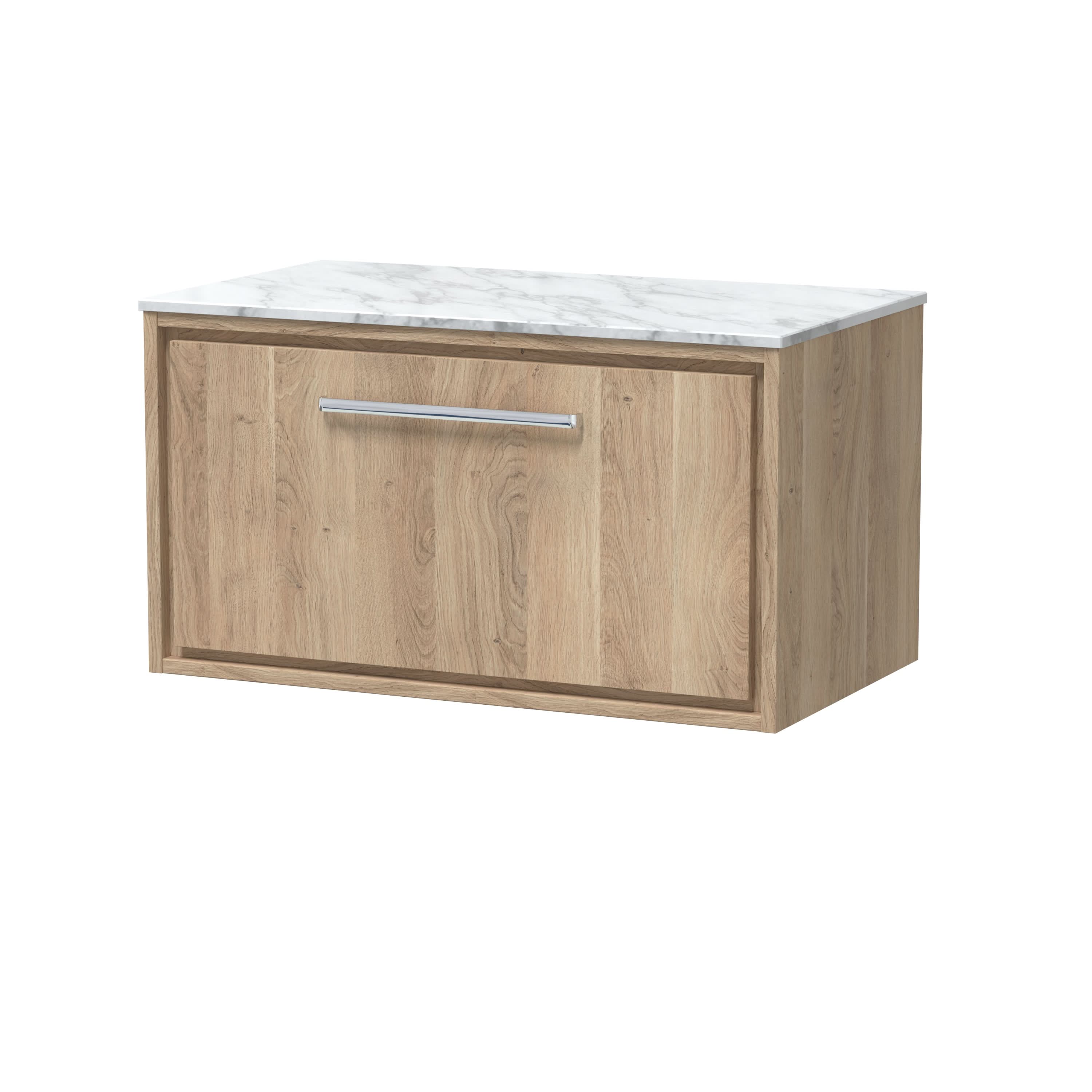 Hudson Reed Lille Counter Top Vanity Unit with Drawer, Wall Hung Design, Durable Marble Top, Luxury Finish Modern Bathroom Sink Unit in Bleached Oak, 800mm