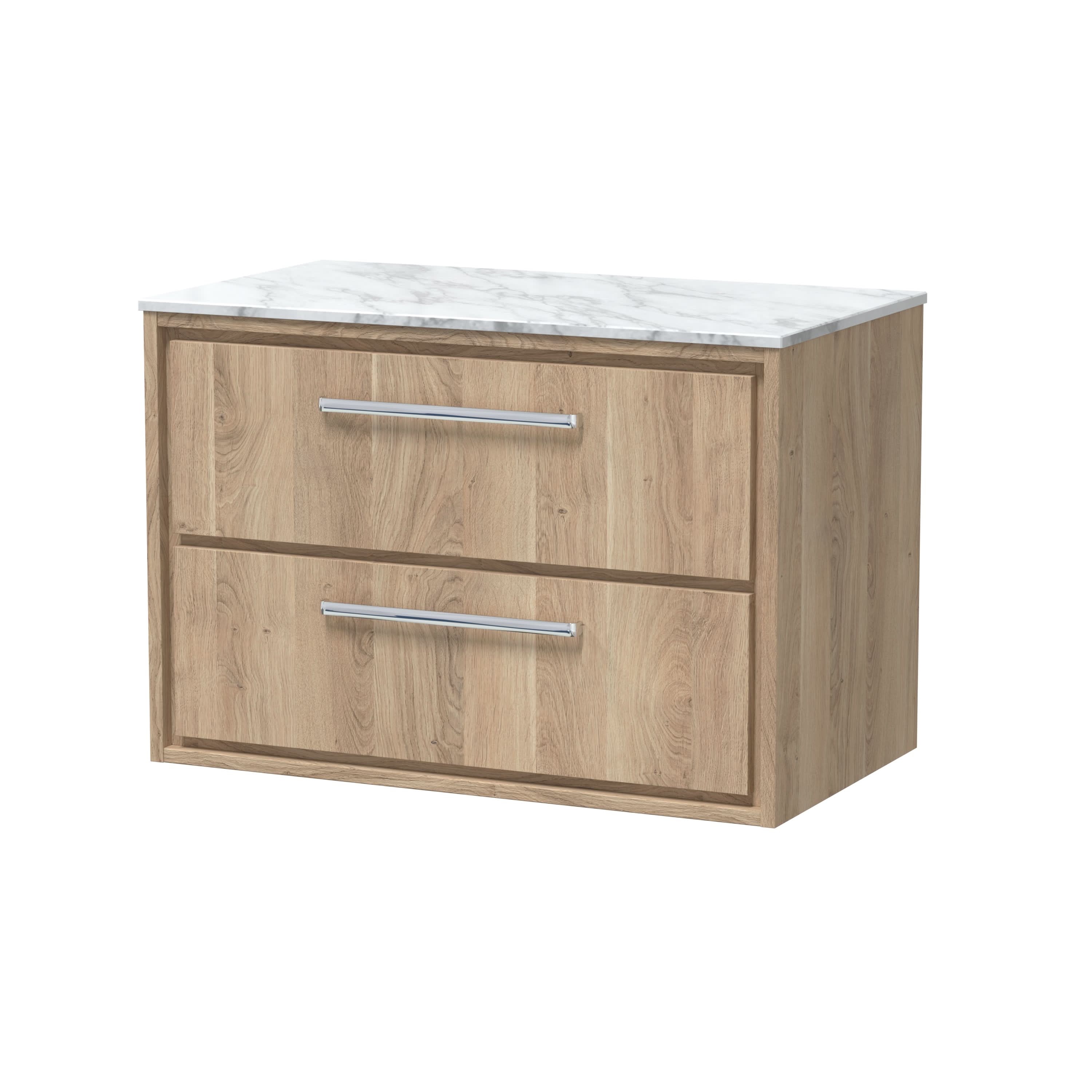 Hudson Reed Lille Wall Hung 2-Drawer Vanity Unit with Marble Worktop, Countertop Basin Unit | Modern Luxury Vanity with Drawers in Bleached Oak Finish, 800mm