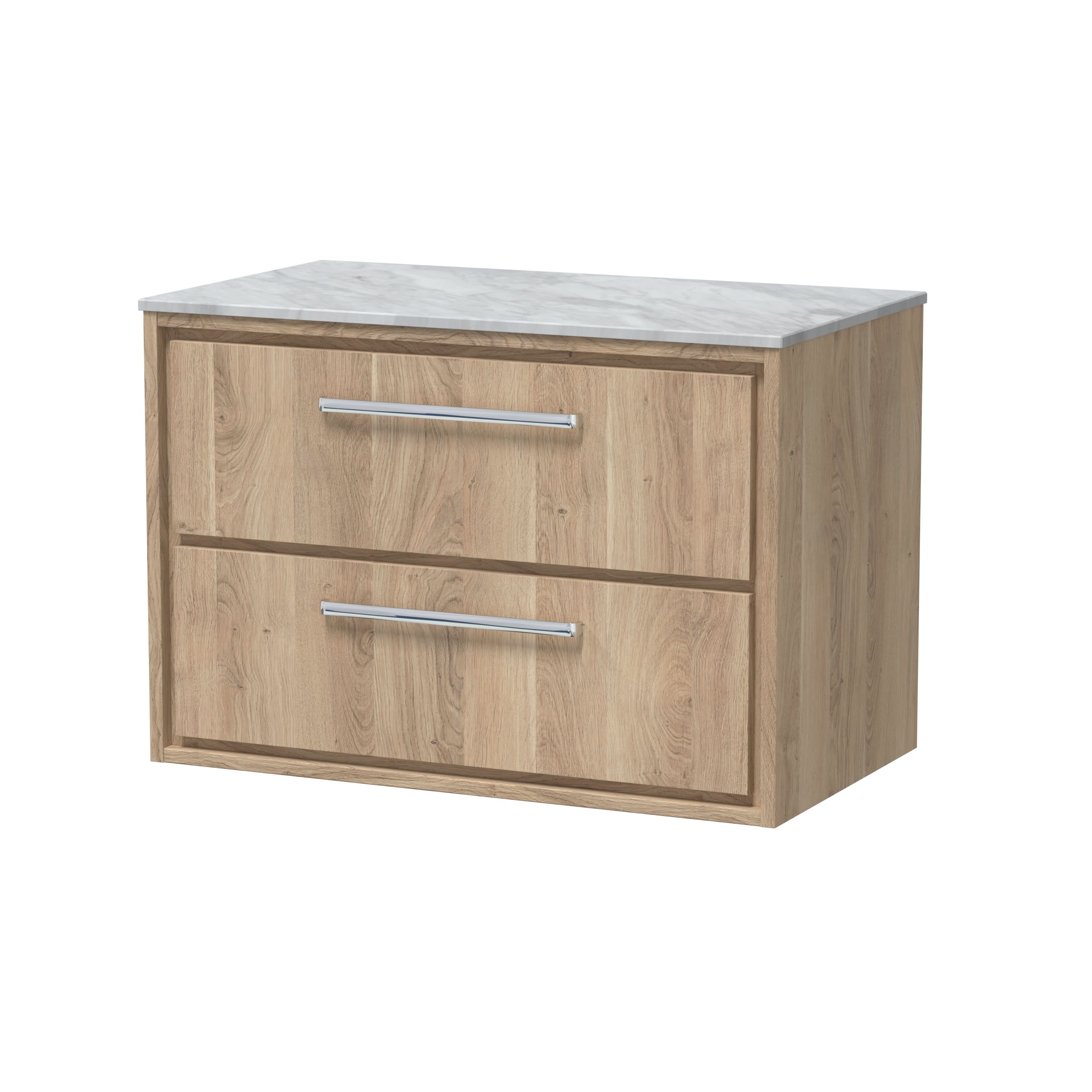 Hudson Reed Lille Countertop Basin Unit with Marble Worktop, Wall Hung 2 Drawer Modern Vanity, Luxury Vanity Unit with Drawers in Bleached Oak Finish, 800mm