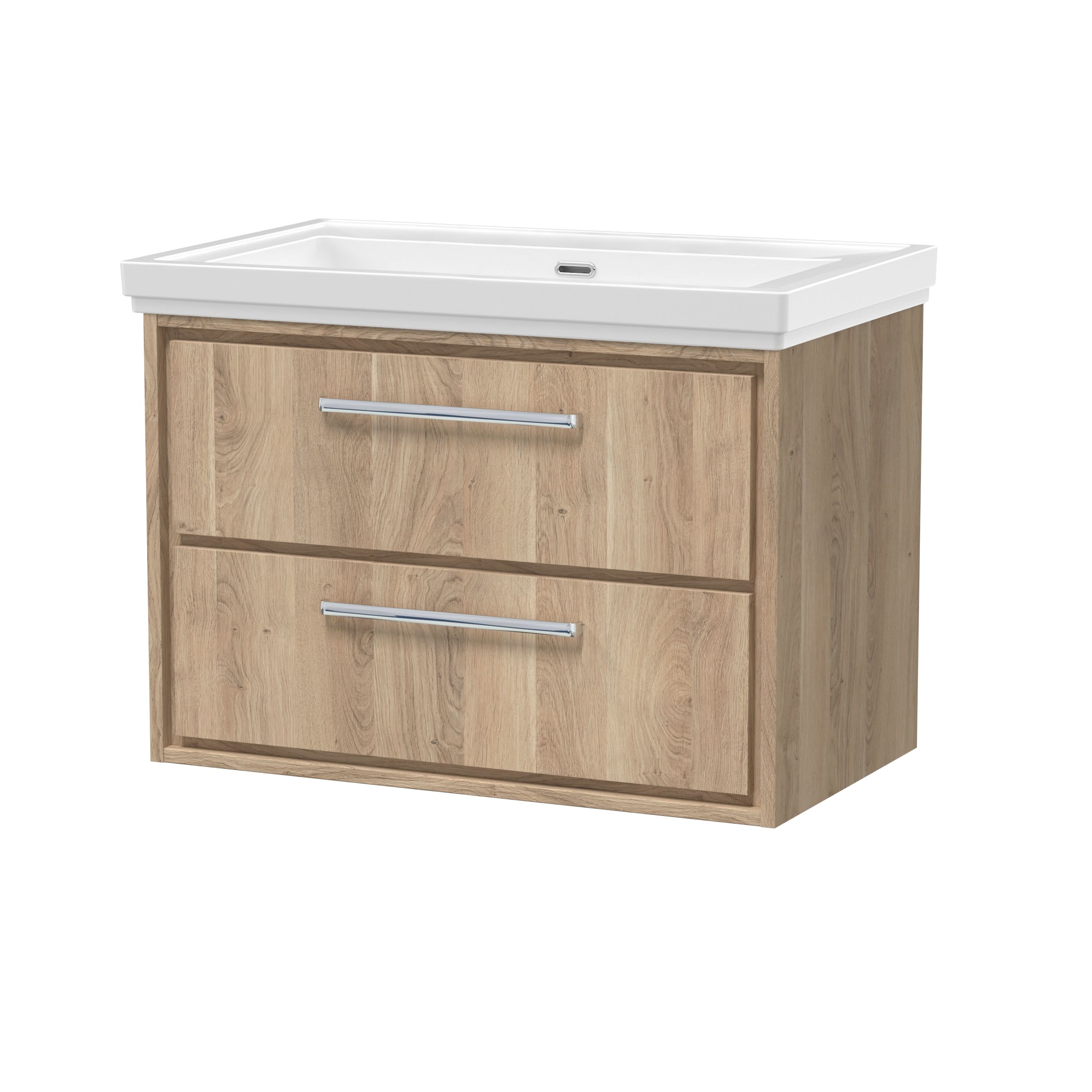 Hudson Reed Lille Wall Hung Vanity Unit with Basin, 2 Soft Close Drawers, Contemporary D-Handle, Bathroom Sink Storage Cabinet in Bleached Oak Finish, 800mm