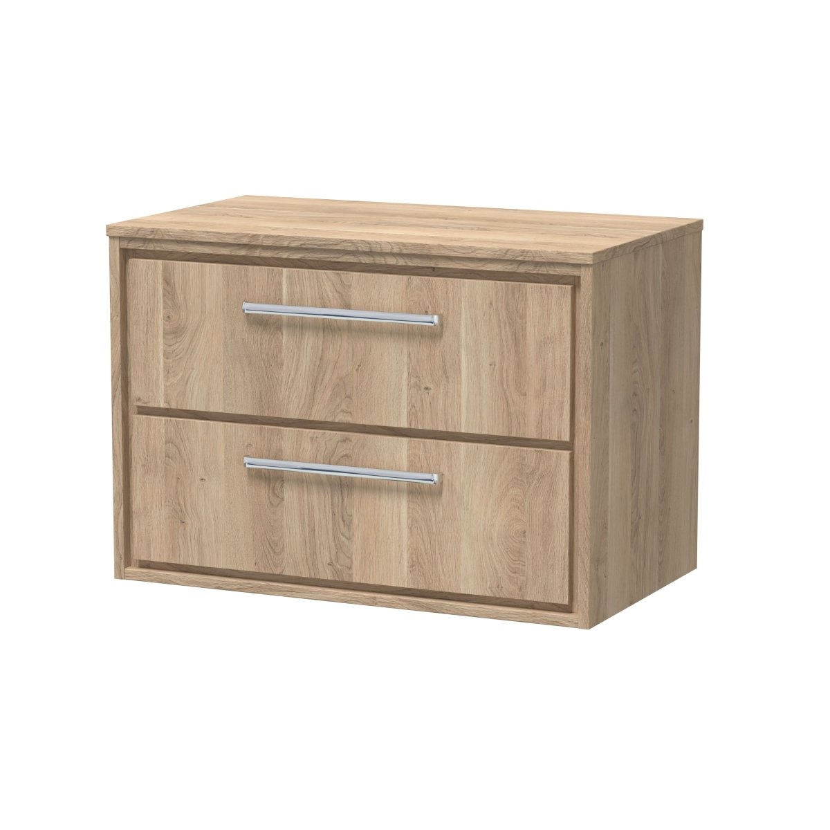 Hudson Reed Lille Wall Hung Countertop Vanity Unit with Worktop, 2 Soft Close Drawers, MFC Woodgrain Finish, Modern D-Handle Bathroom Cabinet in Bleached Oak, 800mm