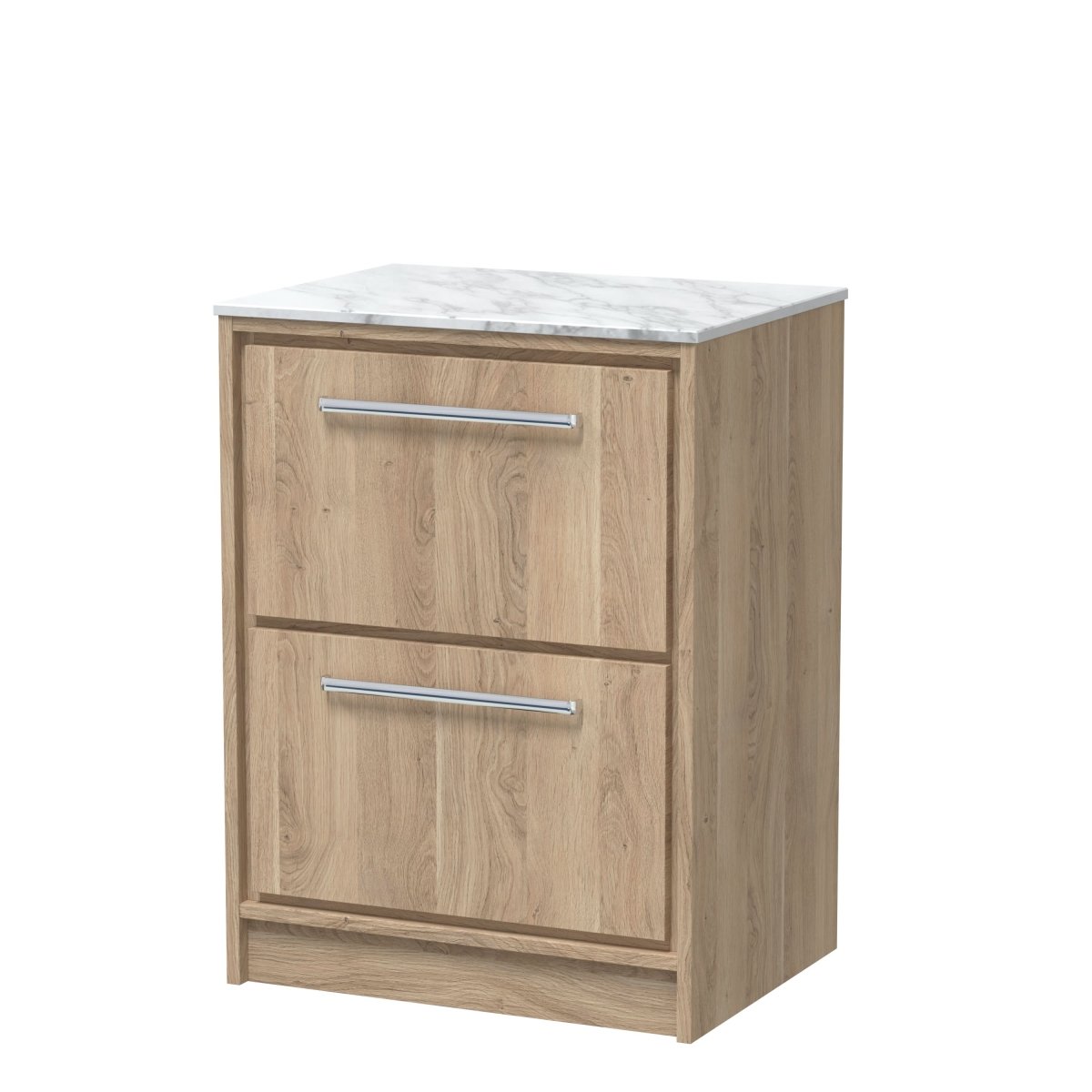 Hudson Reed Lille Floor Standing Countertop Vanity Unit with Marble Worktop, 2 Soft Close Drawers, Modern Sink Cabinet, Luxury Bathroom Storage in Bleached Oak, 600mm