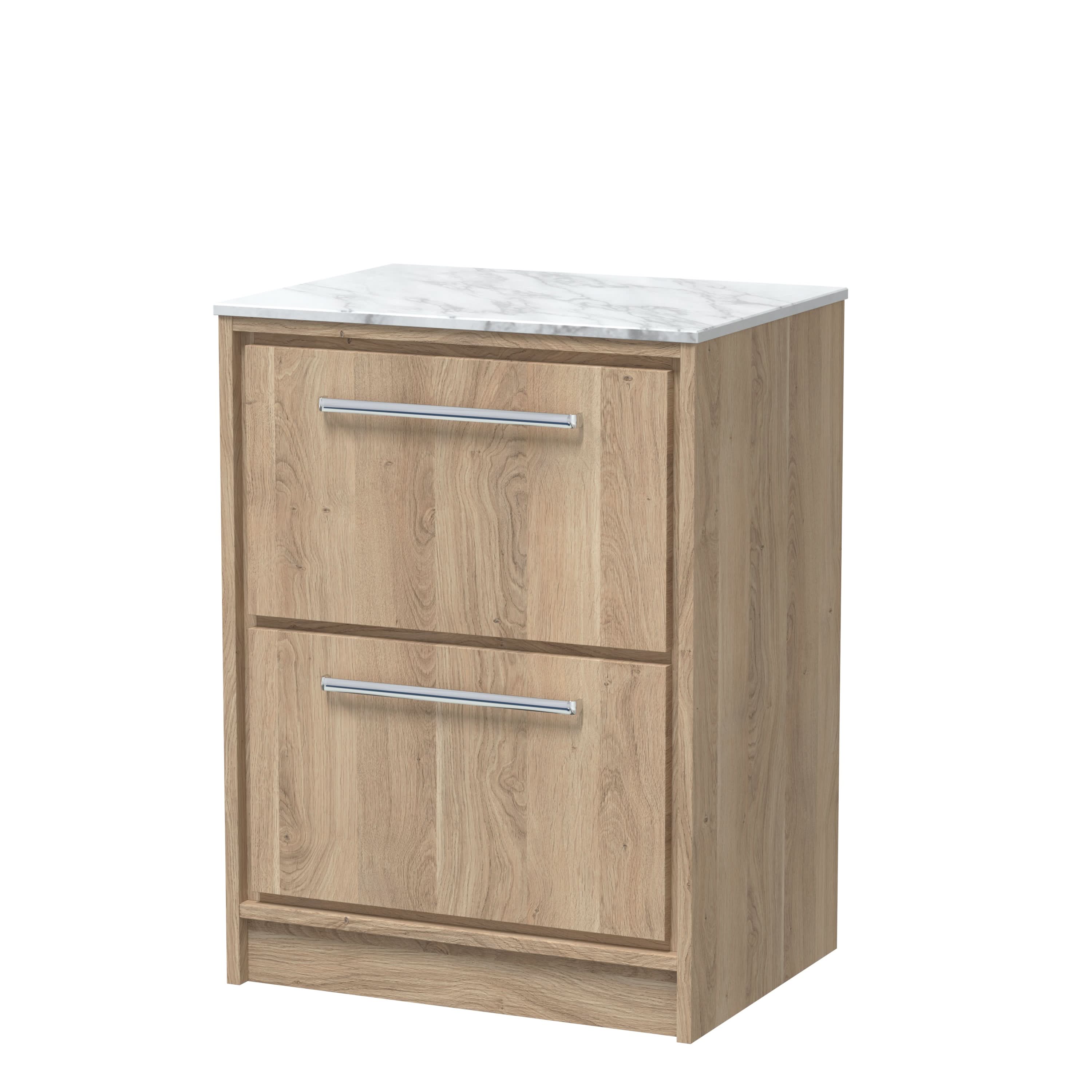 Hudson Reed Lille Floor Standing Countertop Vanity Unit with Marble Worktop, 2 Soft Close Drawers, Modern Sink Cabinet, Luxury Bathroom Storage in Bleached Oak, 600mm
