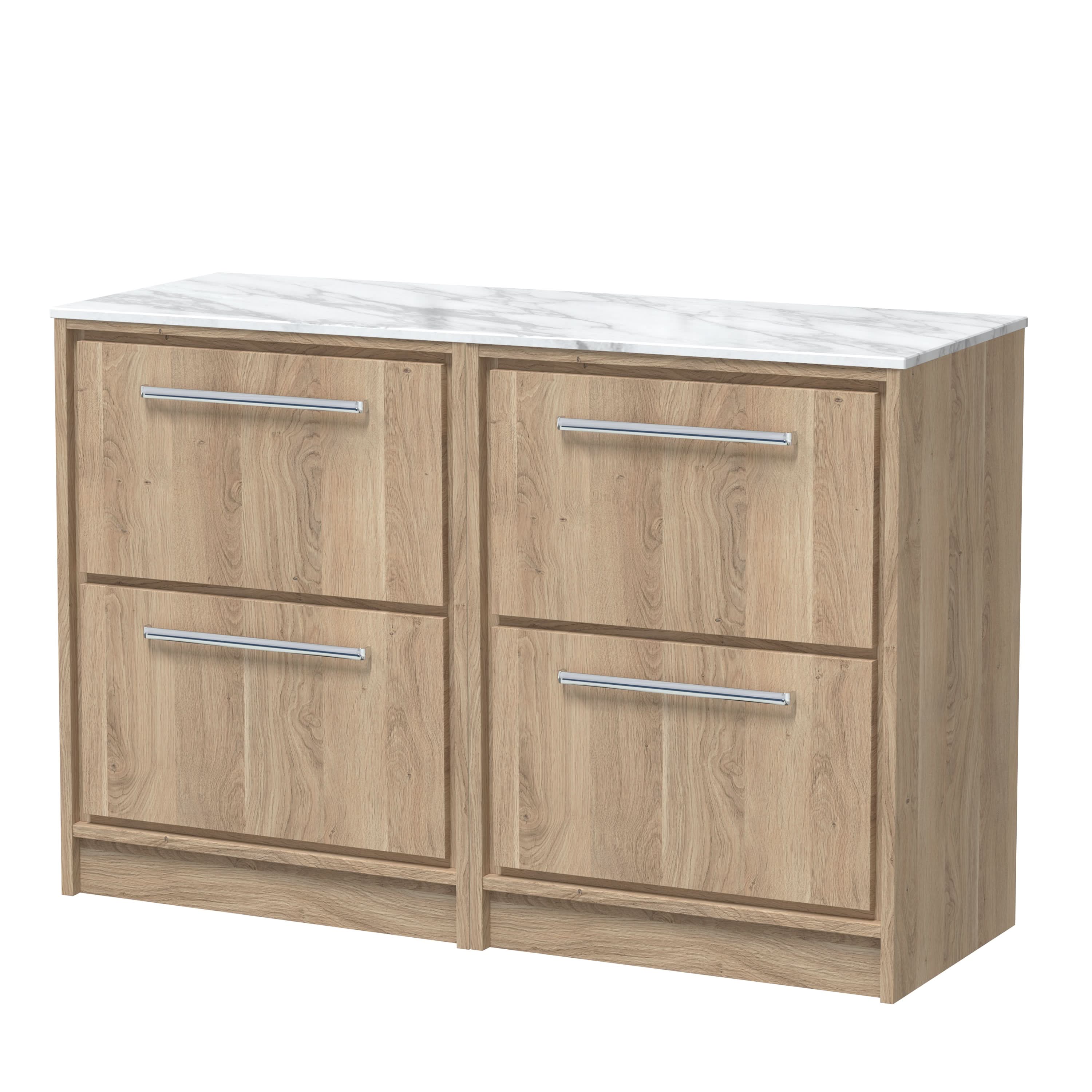 Hudson Reed Lille Floor Standing Countertop Vanity Unit with Marble Worktop, 4 Soft Close Drawers, Modern Luxury Bathroom Cabinet with Storage in Bleached Oak, 1200mm
