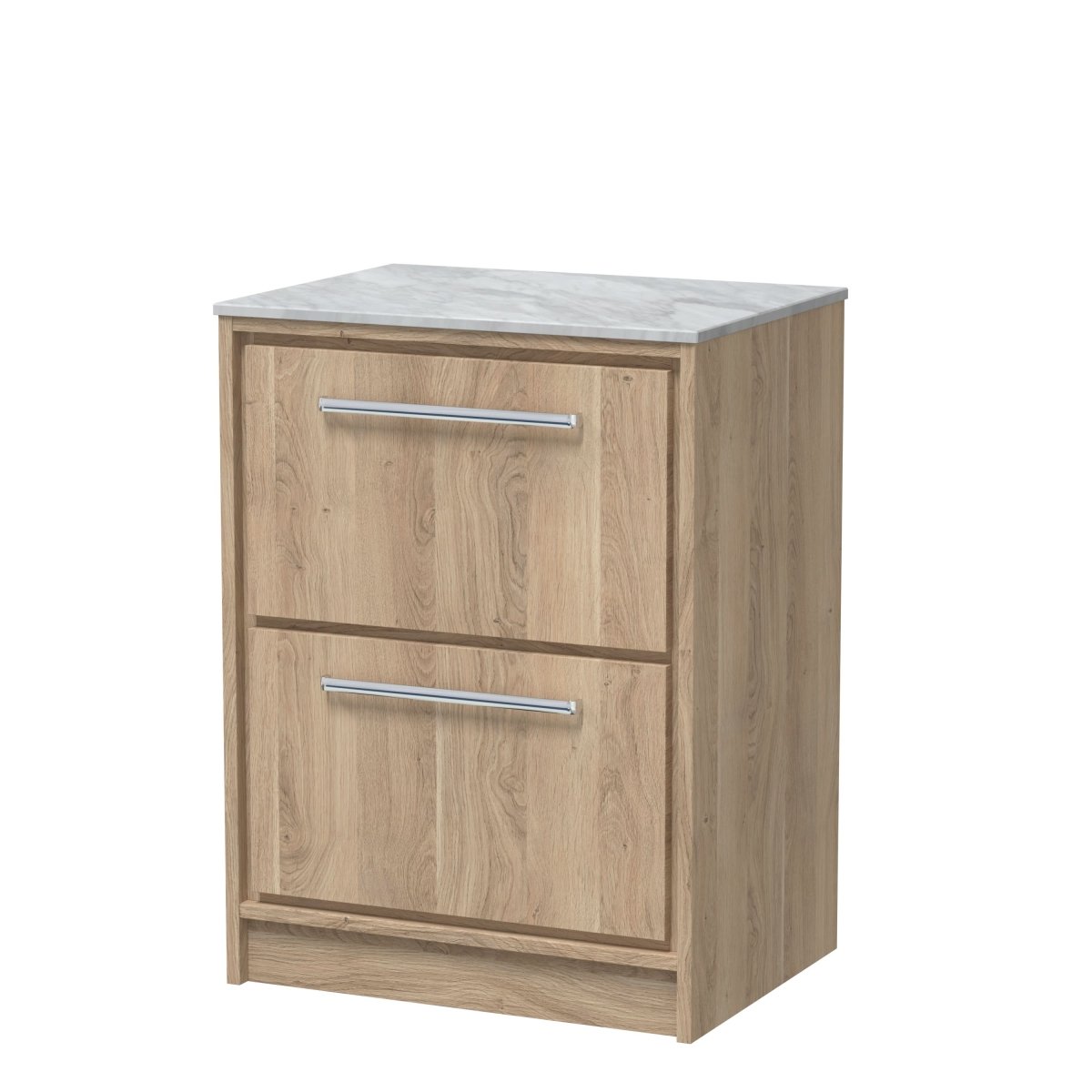 Hudson Reed Lille Floor Standing Countertop Vanity Unit with Marble Worktop, 2 Soft Close Drawers, Modern Luxury Bathroom Cabinet with Storage in Bleached Oak, 600mm