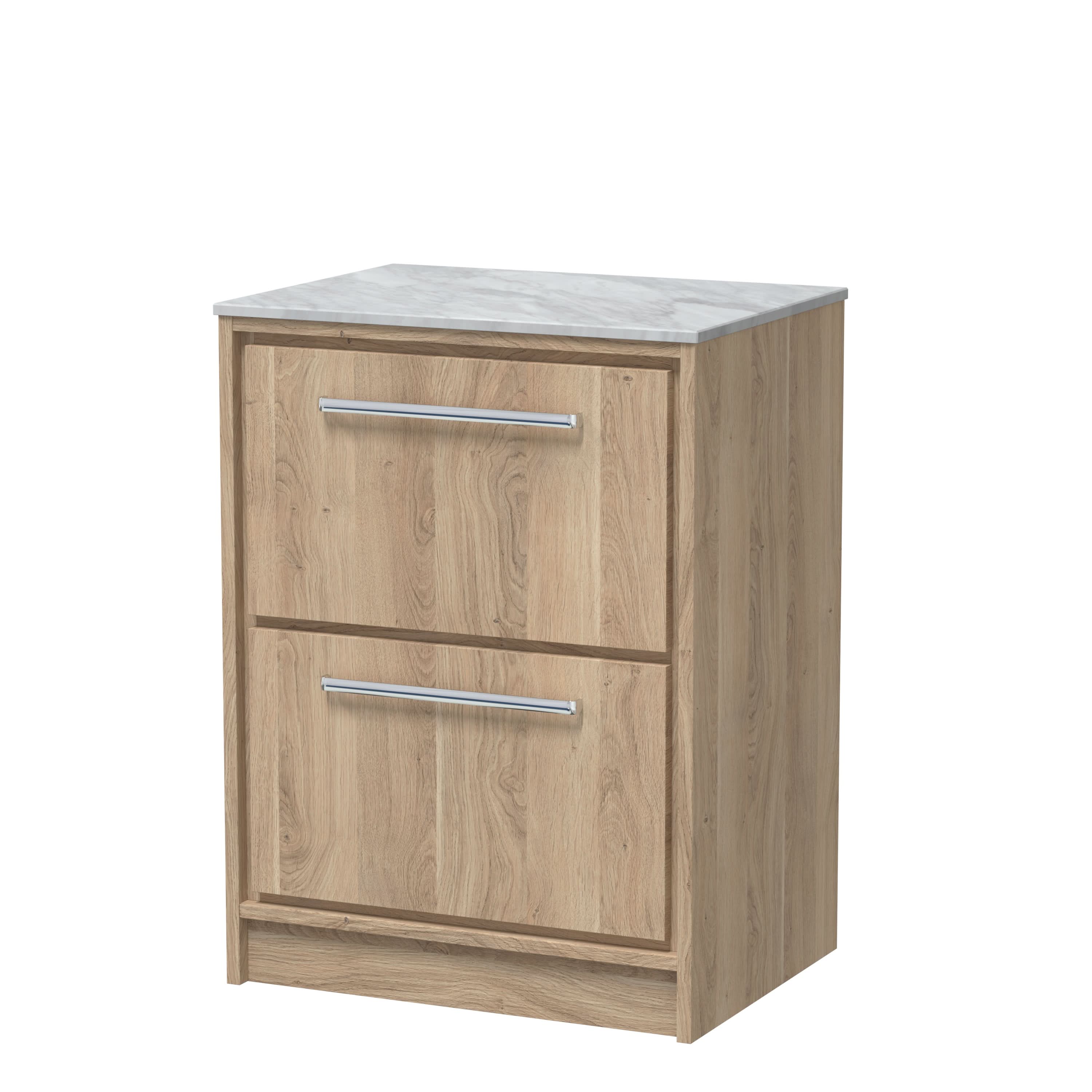 Hudson Reed Lille Floor Standing Countertop Vanity Unit with Marble Worktop, 2 Soft Close Drawers, Modern Luxury Bathroom Cabinet with Storage in Bleached Oak, 600mm