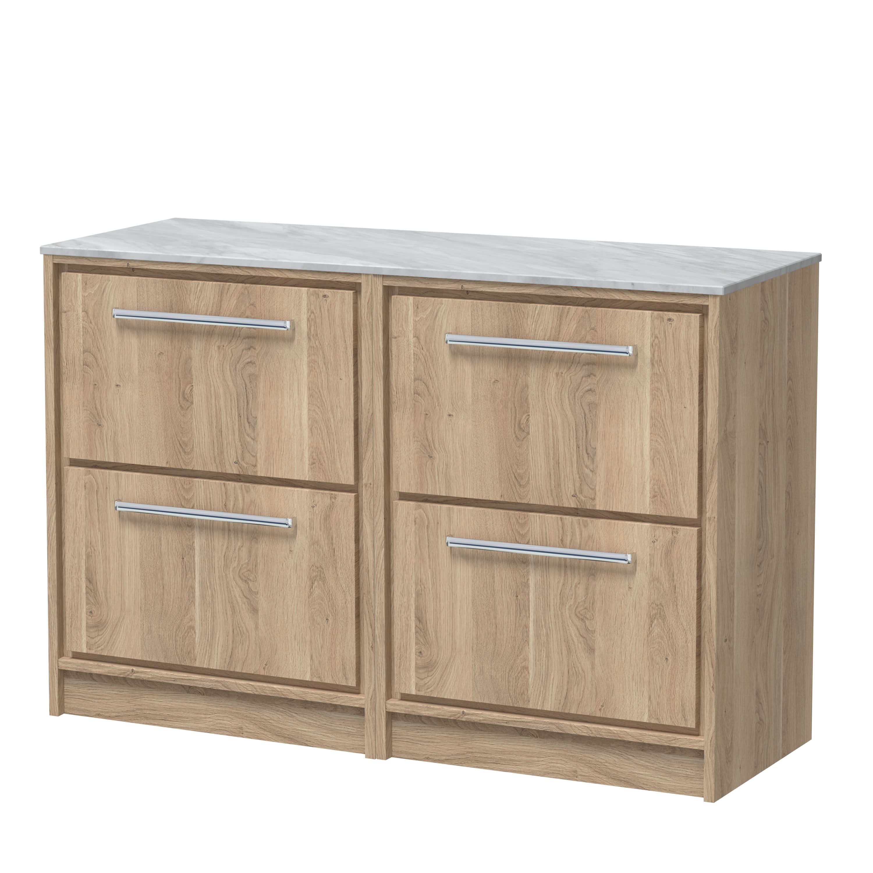 Hudson Reed Lille Floor Standing Countertop Vanity Unit with Marble Worktop, 4 Soft Close Drawers, Luxury Bathroom Cabinet with Modern Storage in Bleached Oak, 1200mm