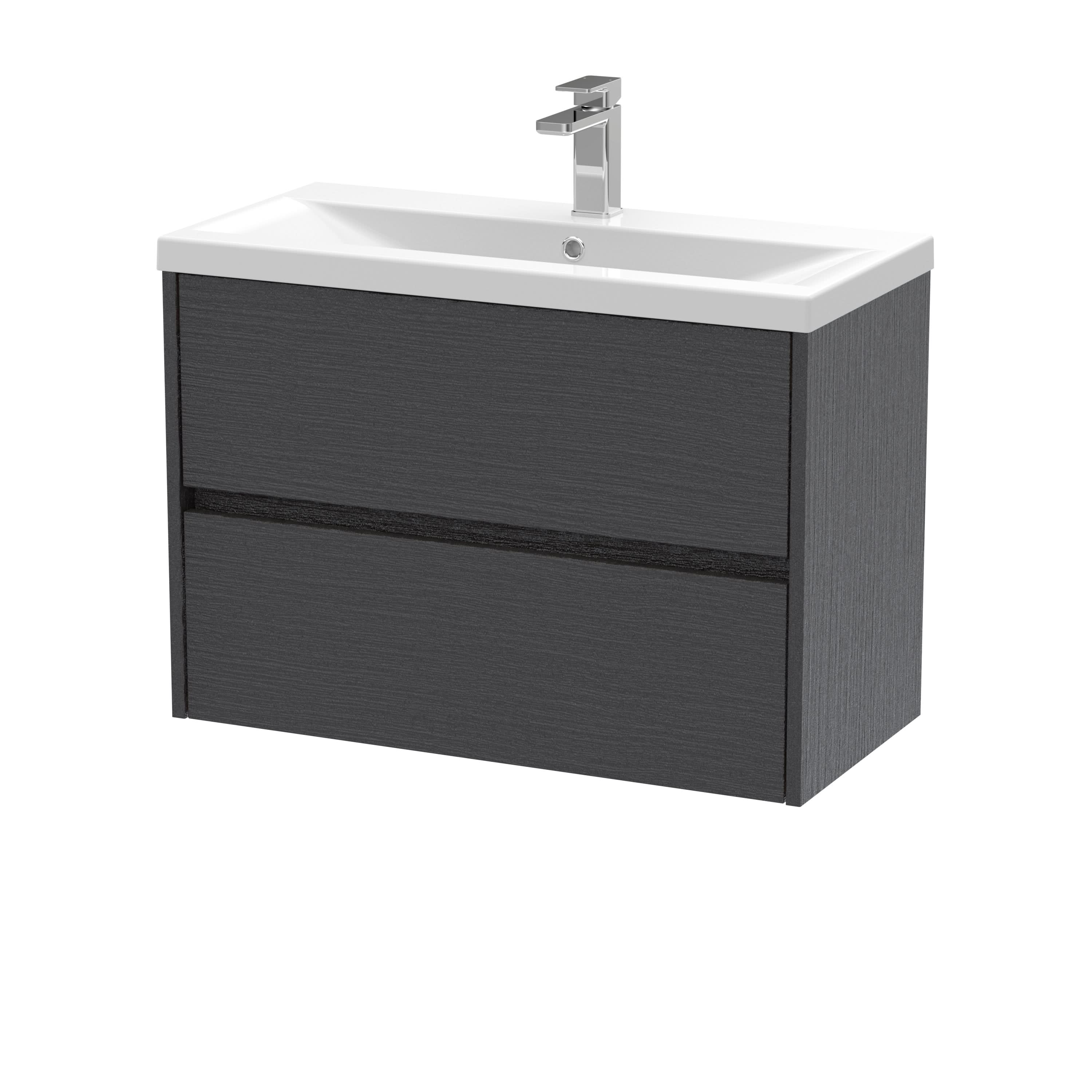 Nuie Havana Wall Hung 2 Drawer Vanity Basin Unit & Mid-Edge Ceramic Basin, Modern Sink Vanity Unit in Graphite Grey with White Basin, 800mm