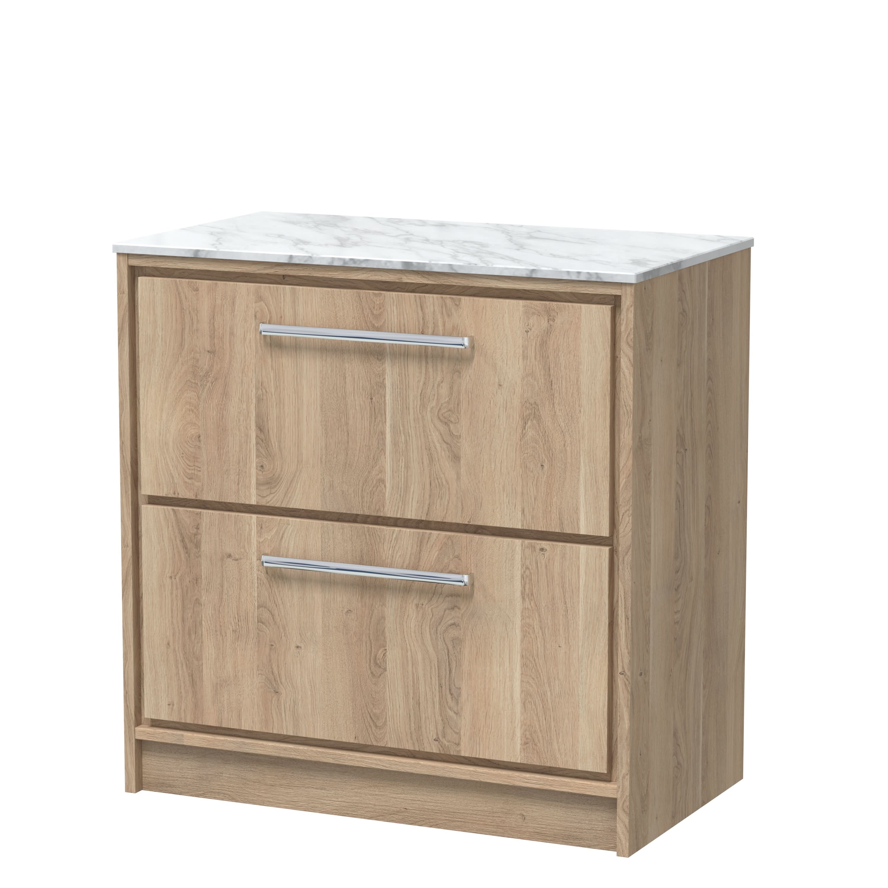 Hudson Reed Lille Floor Standing Countertop Basin Unit with Marble Top, Modern Vanity Unit with Drawers, Luxury Textured Woodgrain Finish in Bleached Oak, 800mm