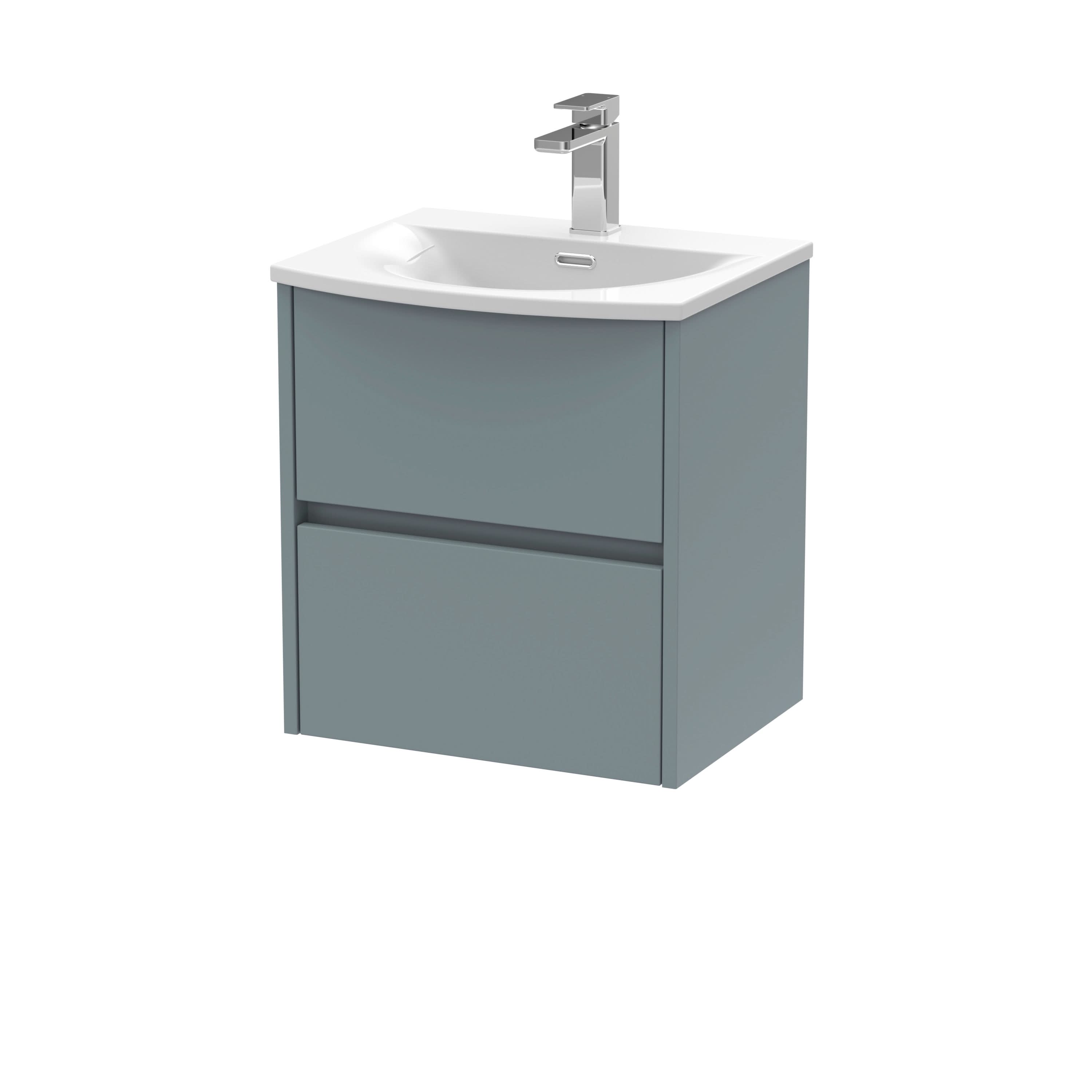 Nuie Havana Wall Hung 2 Drawer Vanity Basin Unit & Curved Ceramic Basin, Modern Sink Vanity Unit in Coastal Grey with White Basin, 500mm