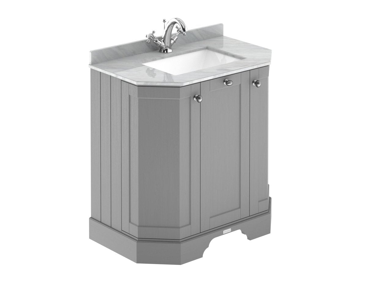 Old London Floor Standing 3 Door Vanity Unit with 1 Tap Hole Grey Marble Top, Traditional Sink Vanity Unit for Bathroom with Angled Design in Storm Grey, 750mm
