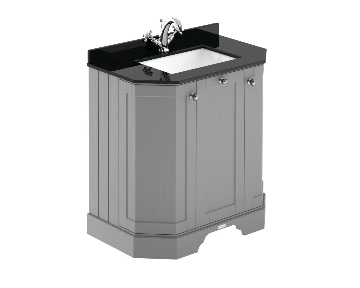 Old London Floor Standing Vanity Unit with 3 Doors, Black Marble Basin Top & 1 Tap Hole, Traditional Sink Vanity Unit for Classic Bathroom Interiors in Storm Grey 750mm