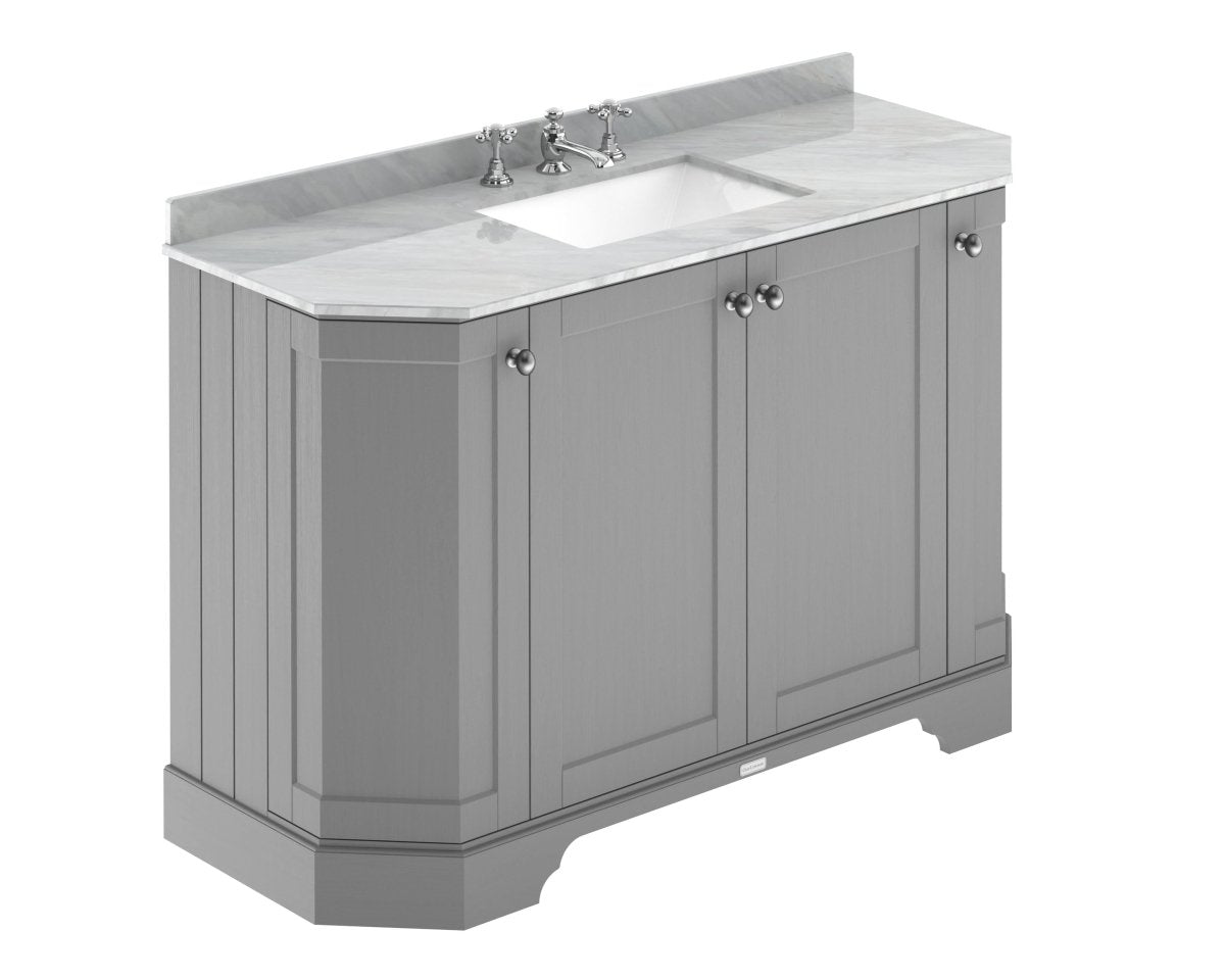 Old London Floor Standing 4 Door Vanity Unit with Grey Marble Basin Top, Traditional Sink Vanity Unit for Bathroom, Soft Close Doors & Rigid Build in Storm Grey, 1200mm