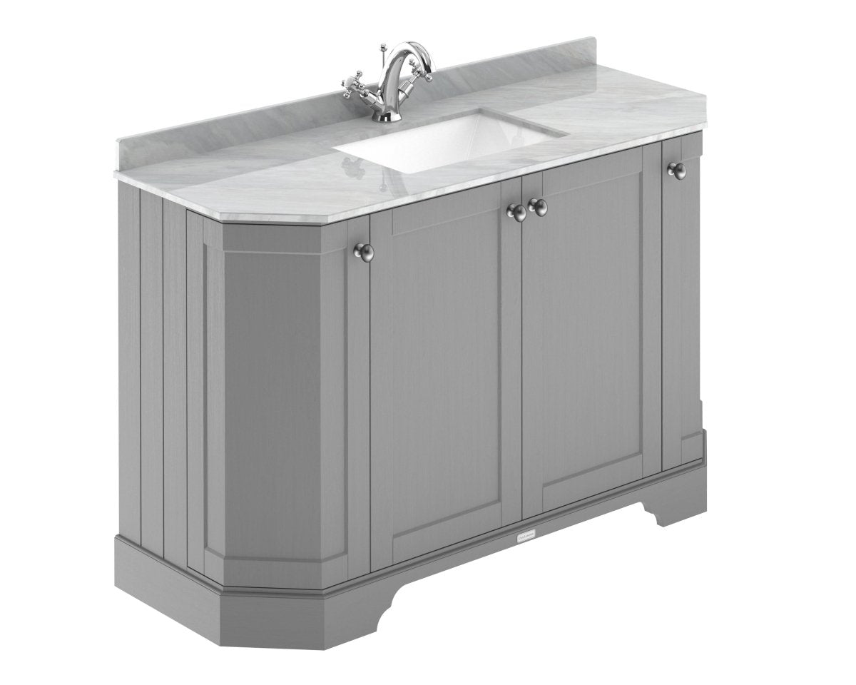 Old London Floor Standing Vanity Unit with Basin, 4 Door Angled Sink Cabinet, Grey Marble Top, 1 Tap Hole, Bathroom Vanity Unit with Storage in Storm Grey Finish, 1200mm