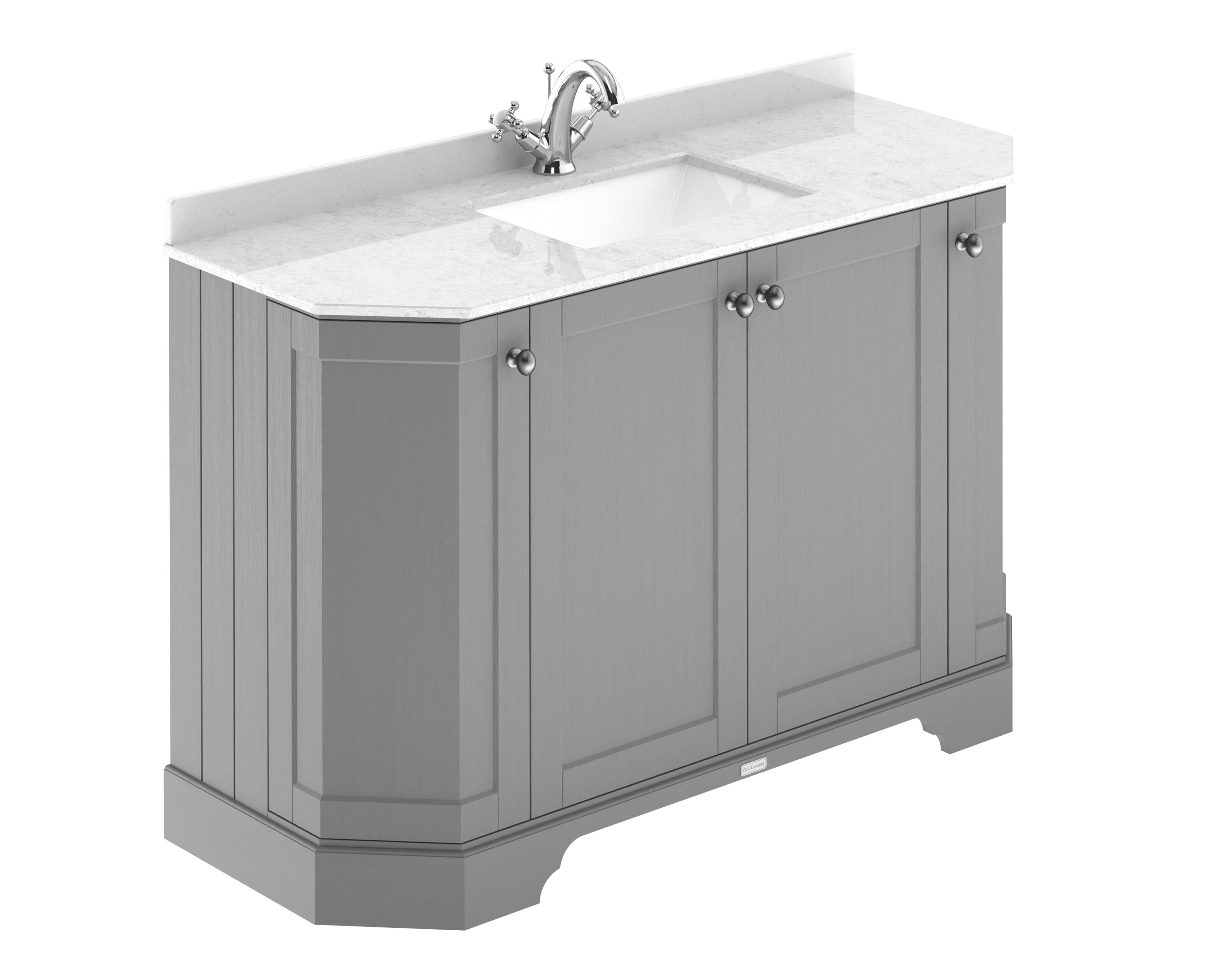 Old London Floor Standing Vanity Unit with Basin, 4 Door Cabinet & 1 Tap Hole White Marble Top, Bathroom Sink Vanity Unit for Traditional Interiors in Storm Grey, 1200mm