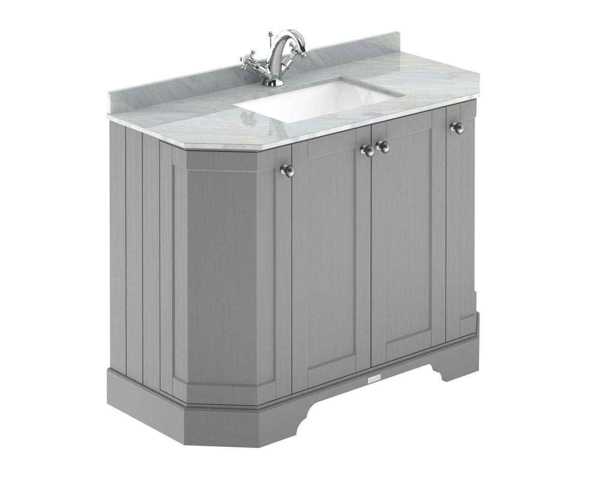 Old London Floor Standing 4 Door Angled Vanity Unit with Grey Marble Top with Soft Close Doors, Traditional Bathroom Vanity Units in Storm Grey, 1000mm