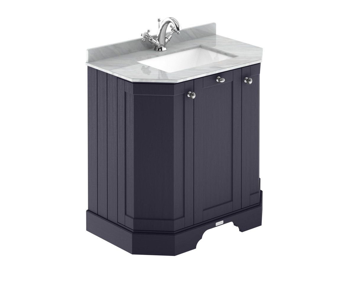 Old London 3 Door Floor Standing Vanity Unit with Grey Marble Basin, 1 Tap Hole, Traditional Sink Vanity Unit for Bathroom, Soft Close in Twilight Blue, 750mm