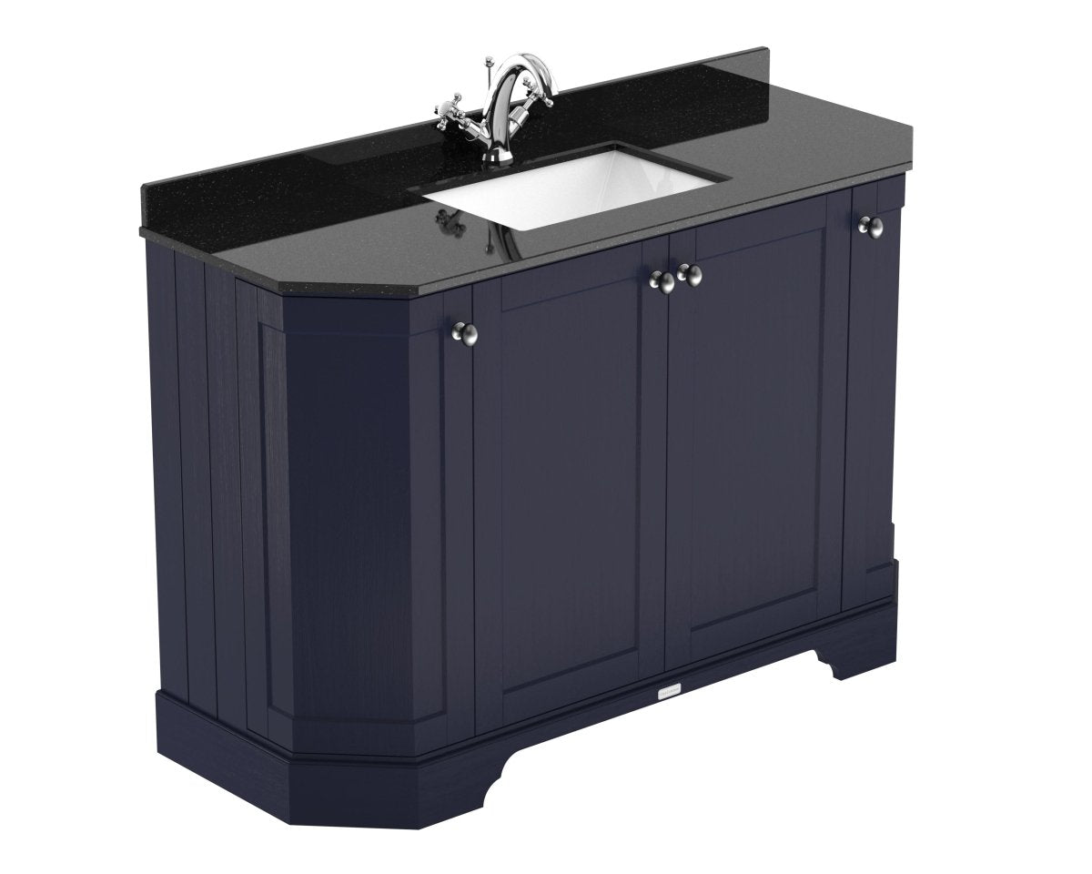 Old London Floor Standing 4 Door Vanity Unit with 1 Tap Hole Black Marble Top, Traditional Bathroom Sink Vanity Unit with Soft Close Doors in Twilight Blue, 1200mm