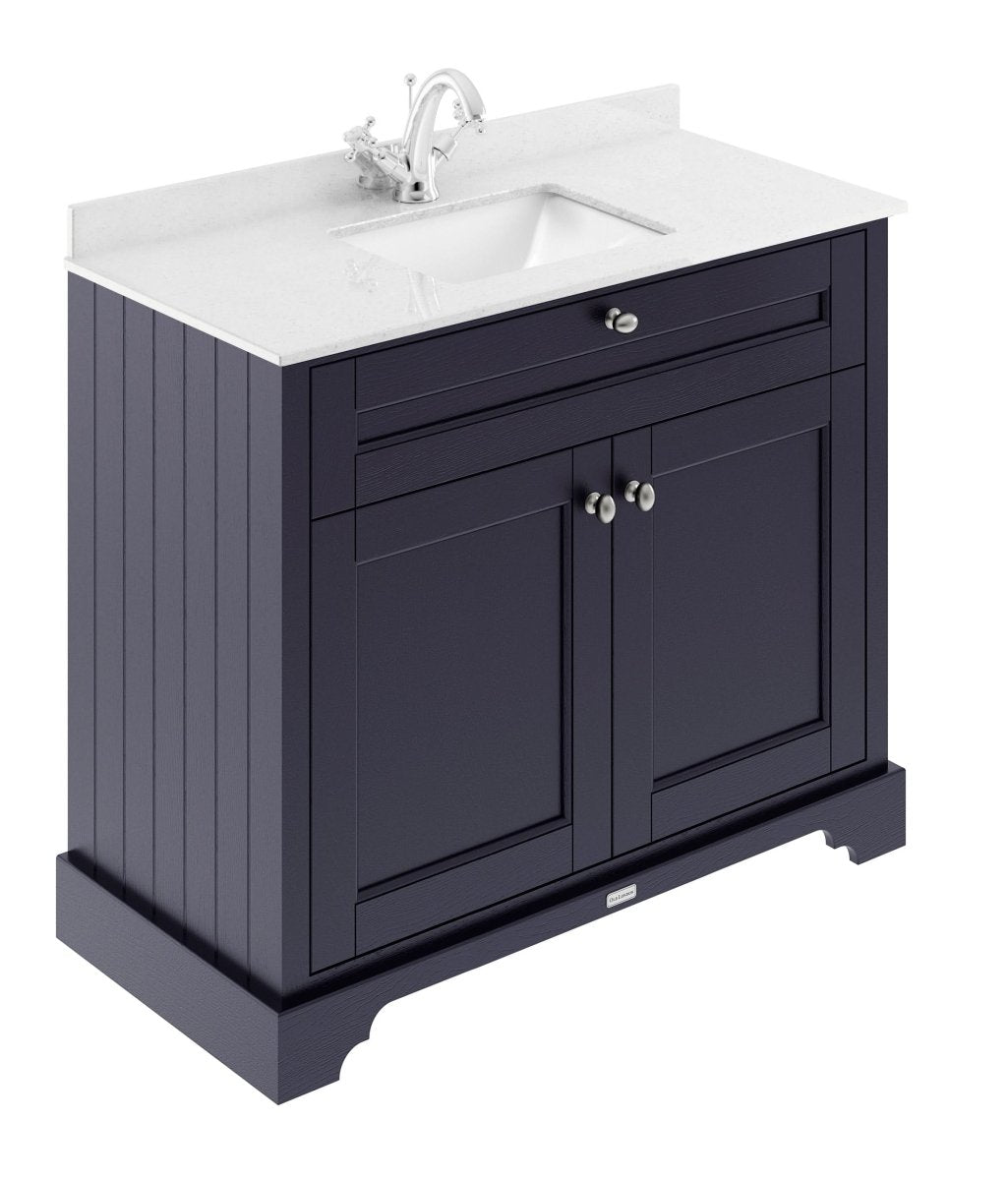 Old London Floor Standing Vanity Unit with Square Marble Basin, 2 Door Bathroom Sink Cabinet, 1 Tap Hole, Traditional Vanity Unit for Bathroom in Twilight Blue, 1000mm