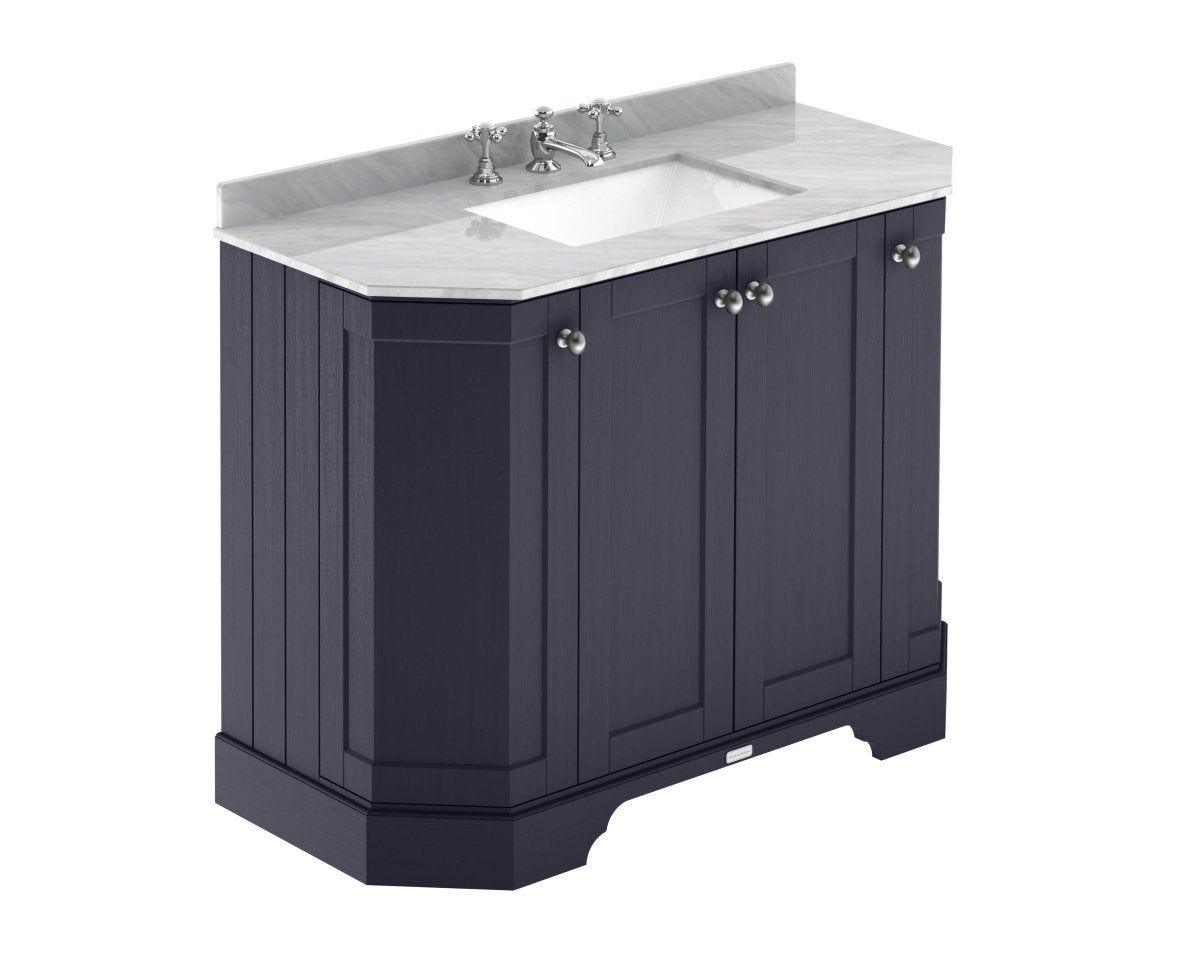 Old London Floor Standing Vanity Unit with Basin, 4 Door Angled Design, 3 Tap Hole Grey Marble Top, Sink Vanity Unit for Traditional Bathrooms in Twilight Blue, 1000mm