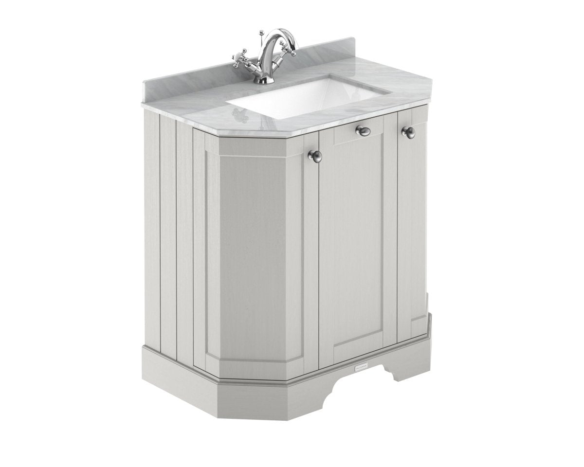 Old London Floor Standing 3 Door Vanity Unit with 1 Tap Hole Grey Marble Top, Sink Vanity Unit for Traditional Bathroom Storage & Style in Timeless Sand, 750mm
