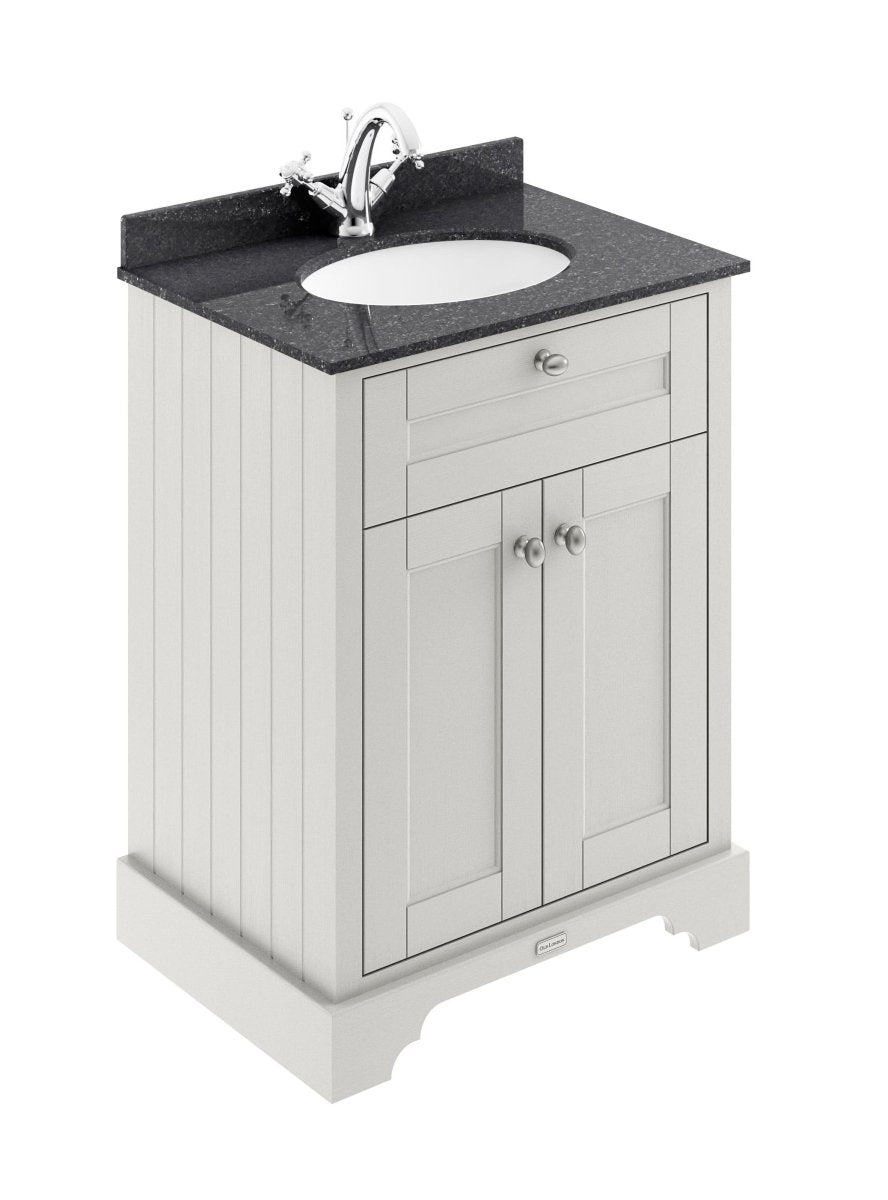 Old London Floor Standing Vanity Unit with 2 Doors, 1 Tap Hole Black Marble Basin, Traditional Bathroom Vanity Unit with Basin & Soft Close Doors in Timeless Sand, 600mm