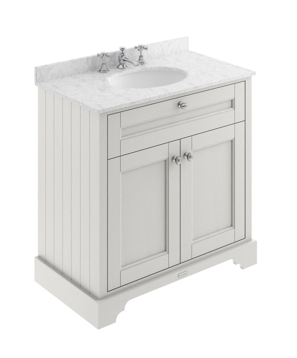 Old London Floor Standing Vanity Unit with 3 Tap Hole Grey Marble Top, Traditional Sink Vanity Unit for Bathroom, Soft Close Doors in Timeless Sand, 800mm