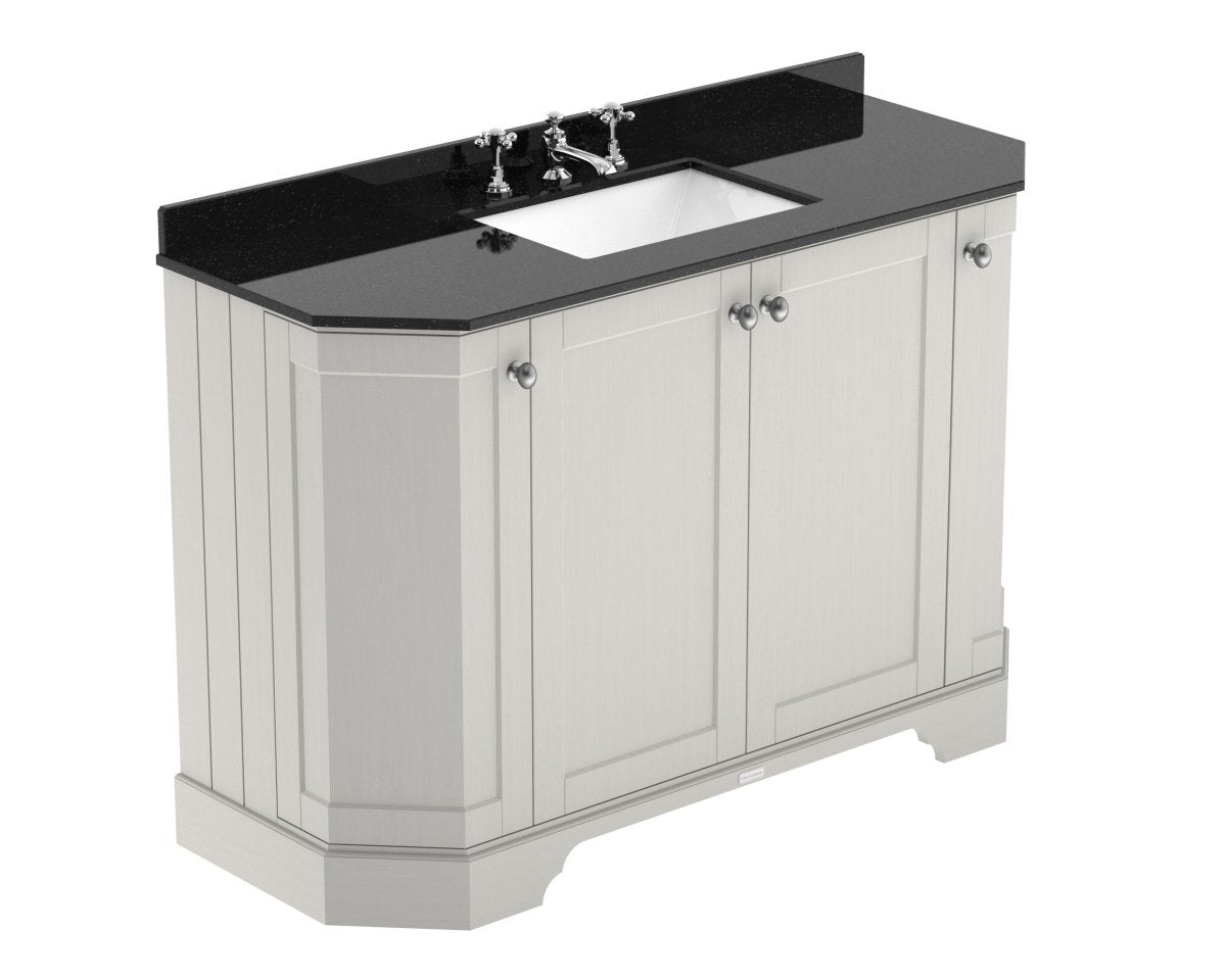 Old London Floor Standing Vanity Unit, 4 Door Sink Cabinet with Black Marble Top, Soft Close Doors, Traditional Knob Handles, Bathroom Storage in Timeless Sand, 1200mm