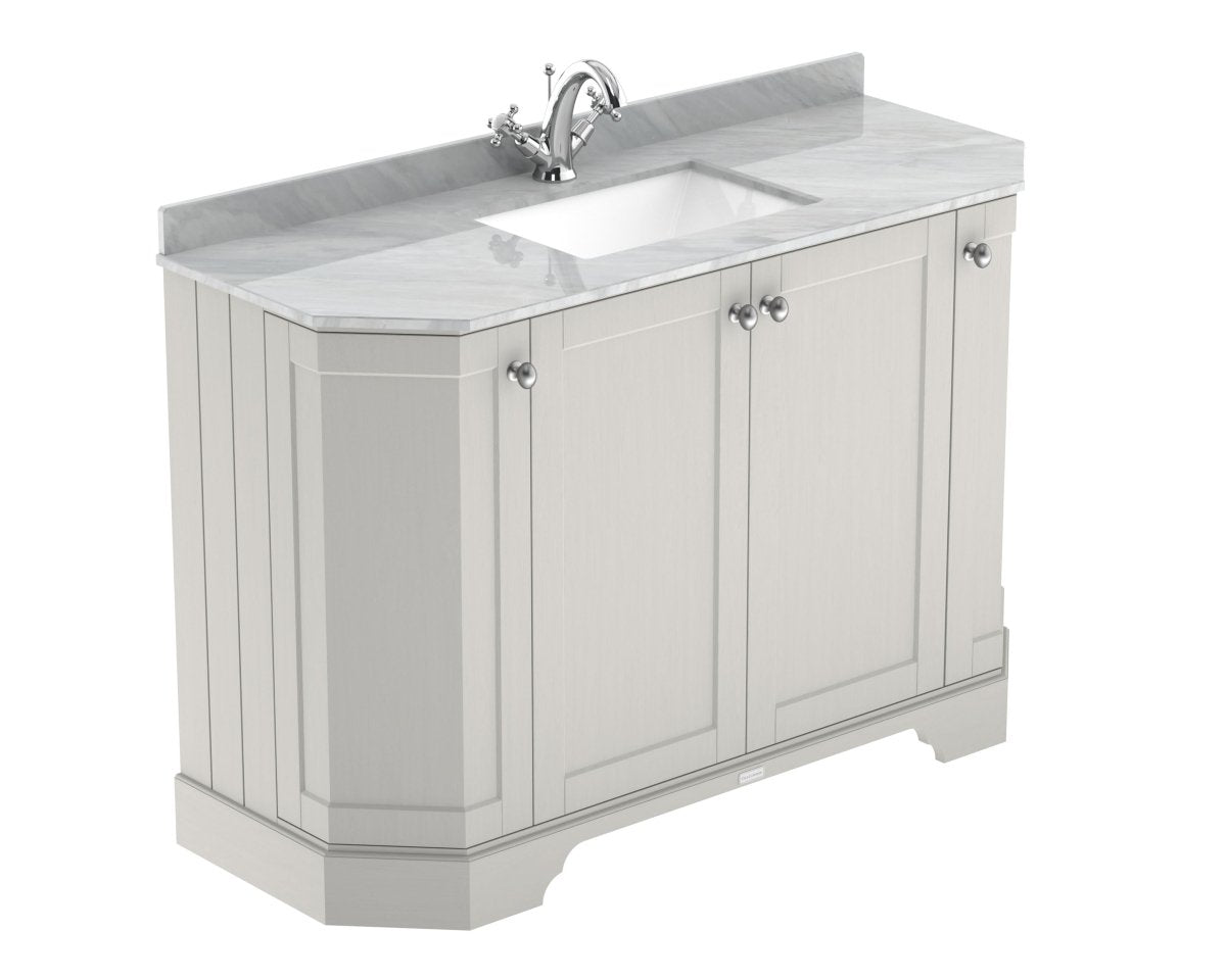 Old London Floor Standing Vanity Unit, 4 Door Sink Cabinet with Grey Marble Top, Soft Close Doors, Traditional Knob Handles, Bathroom Storage in Timeless Sand, 1200mm