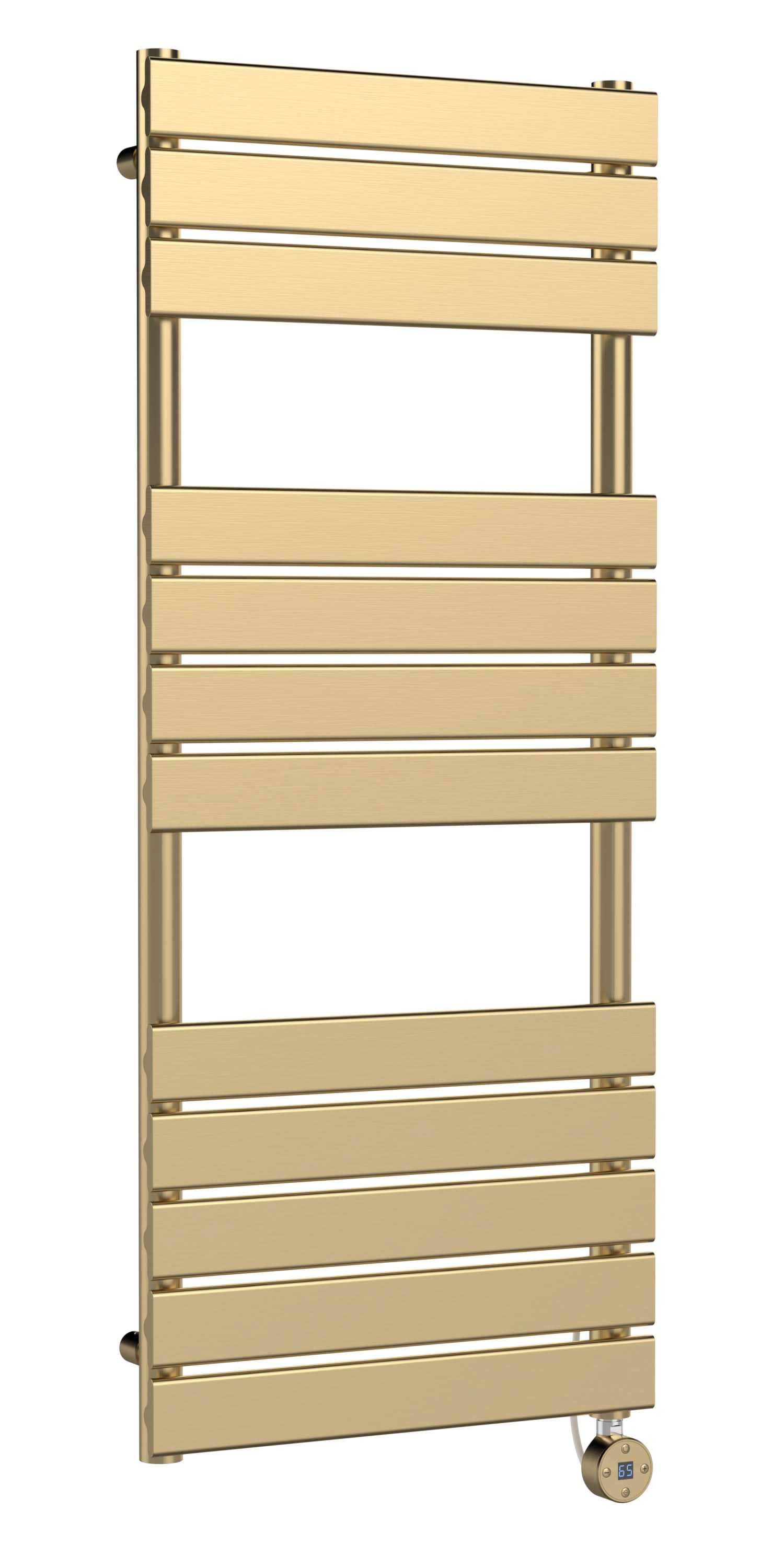 Hudson Reed Wall Hung Electric Square Flat Towel Rail with 8 Bars, Stylish Heated Towel Rail, Brushed Brass, 1213mm x 500mm