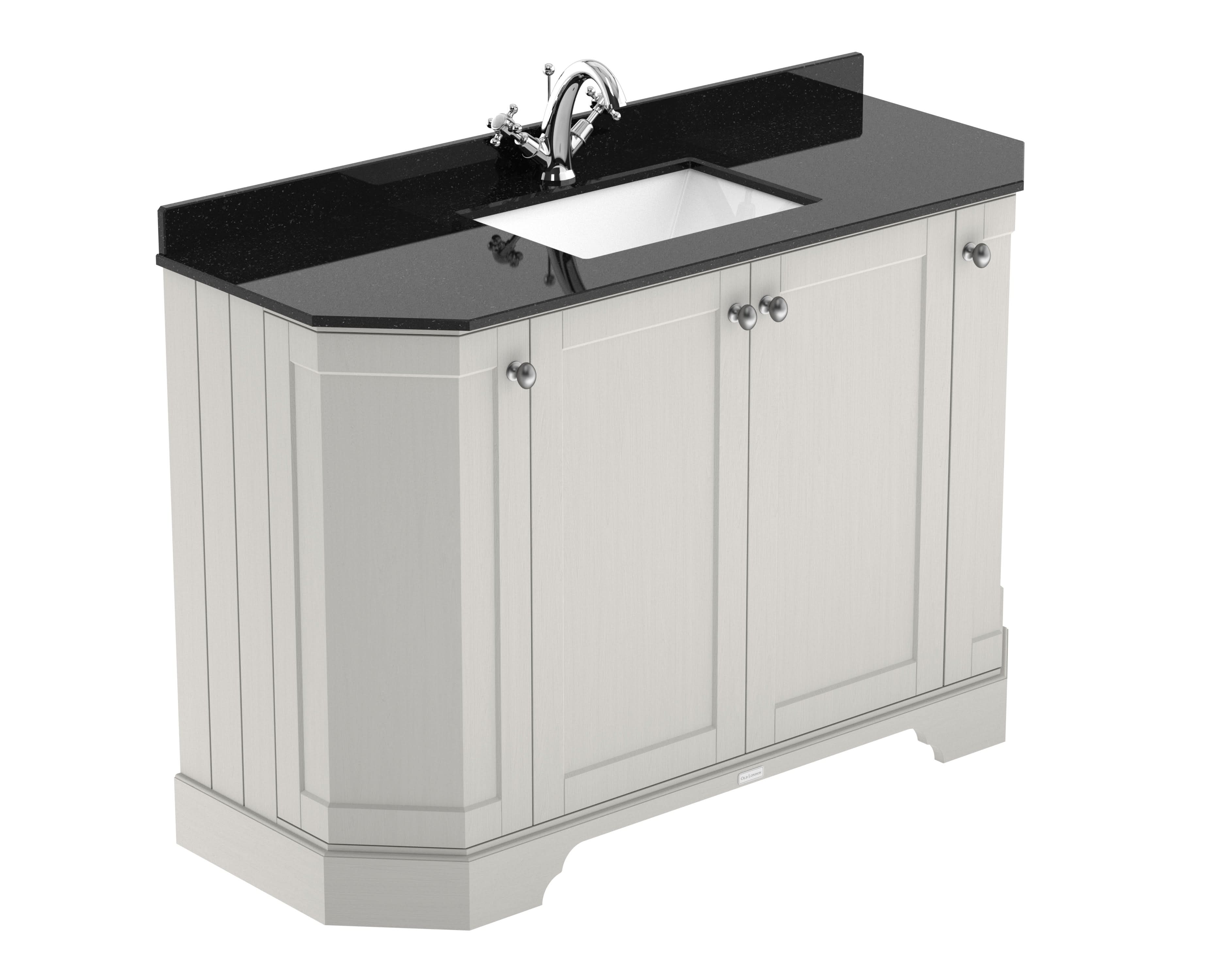 Old London Floor Standing Vanity Unit, 4 Door Sink Cabinet with Black Marble Top, Soft Close Doors, Traditional Knob Handles, Bathroom Storage in Timeless Sand, 1200mm