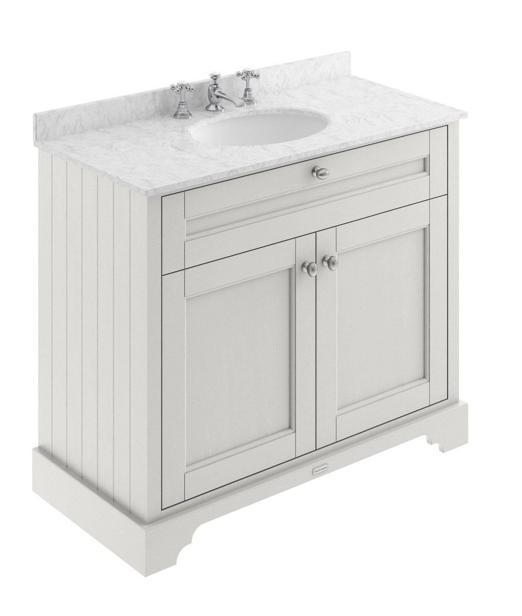 Old London Floor Standing Vanity Unit with Grey Marble Basin Top, 2 Door Traditional Sink Vanity Unit, Bathroom Vanity Unit with Basin in in Timeless Sand, 1000mm