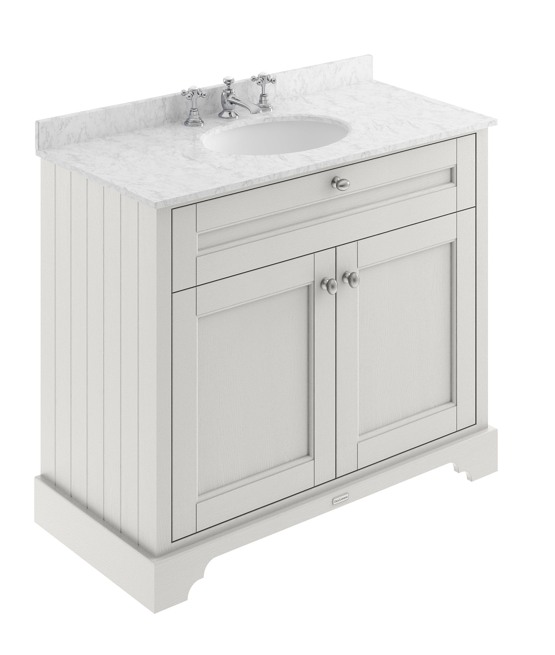 Old London Floor Standing Vanity Unit with Grey Marble Basin Top, 2 Door Traditional Sink Vanity Unit, Bathroom Vanity Unit with Basin in in Timeless Sand, 1000mm