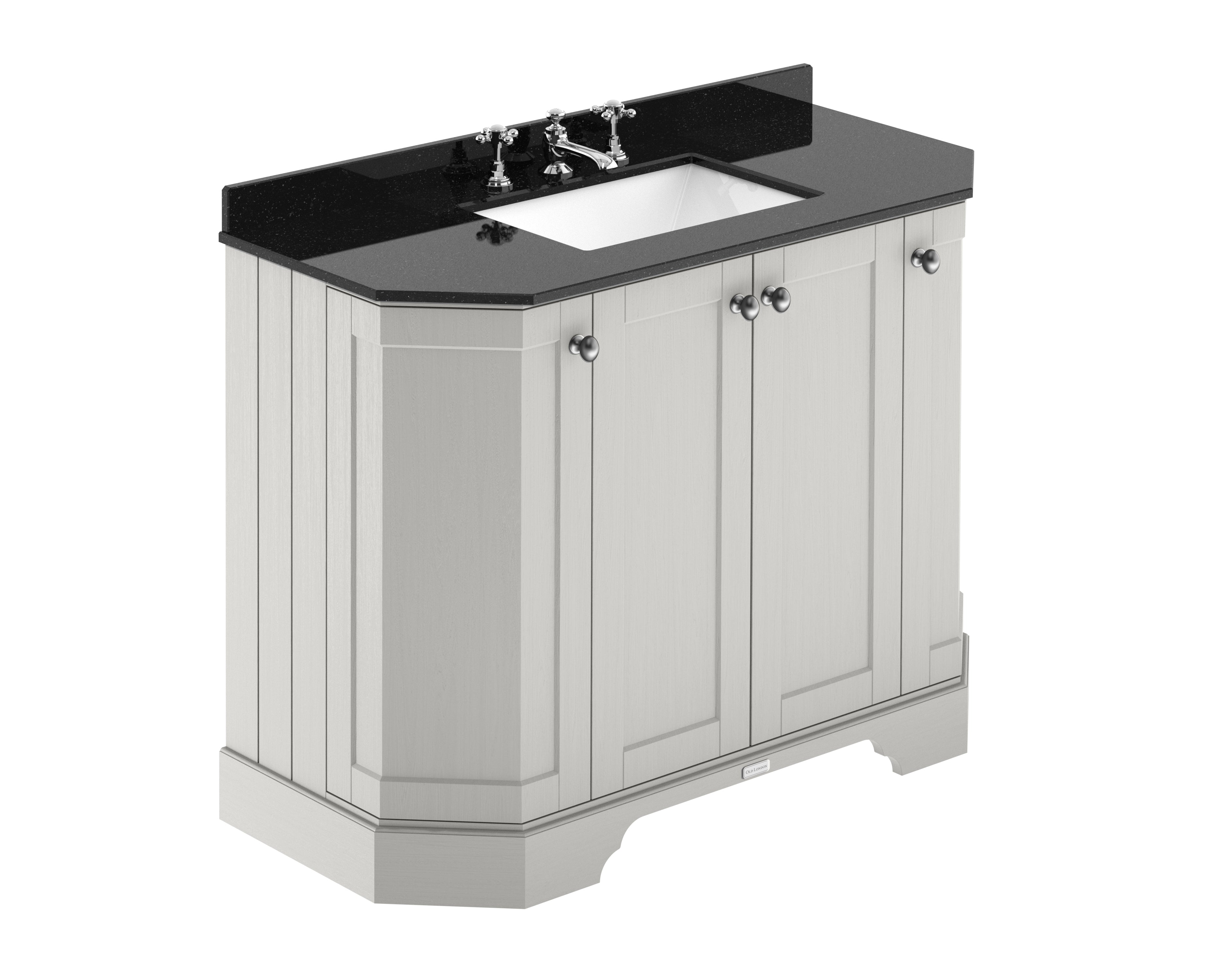Old London Floor Standing 4 Door Angled Vanity Unit with 3 Tap Hole Black Marble Basin Top, Sink Vanity Unit for Traditional Bathrooms in Timeless Sand, 1000mm