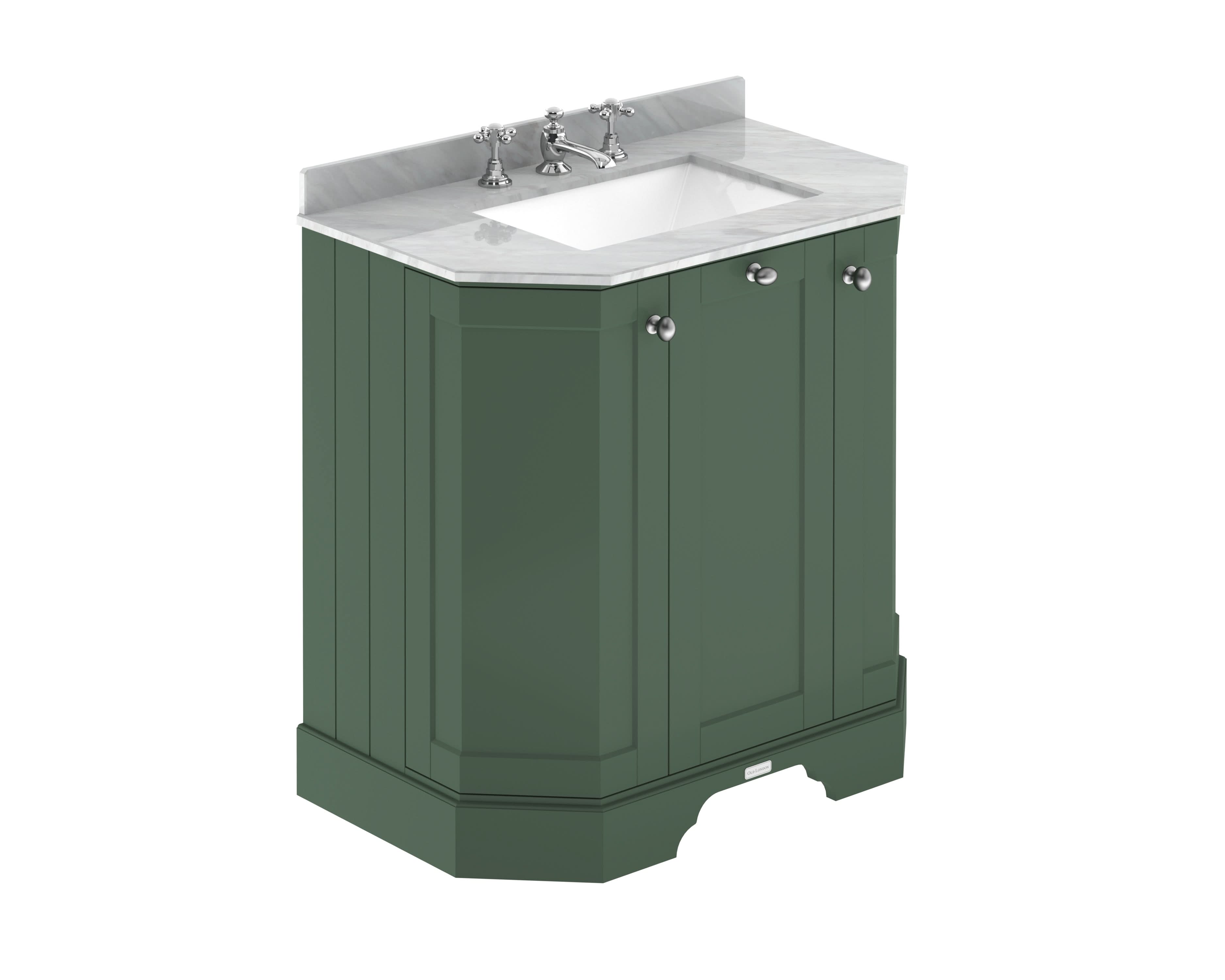 Old London Floor Standing 3-Door Vanity Unit with Grey Marble Basin Top, Traditional Bathroom Vanity Unit with Basin, Durable Soft Close in Hunter Green, 750mm