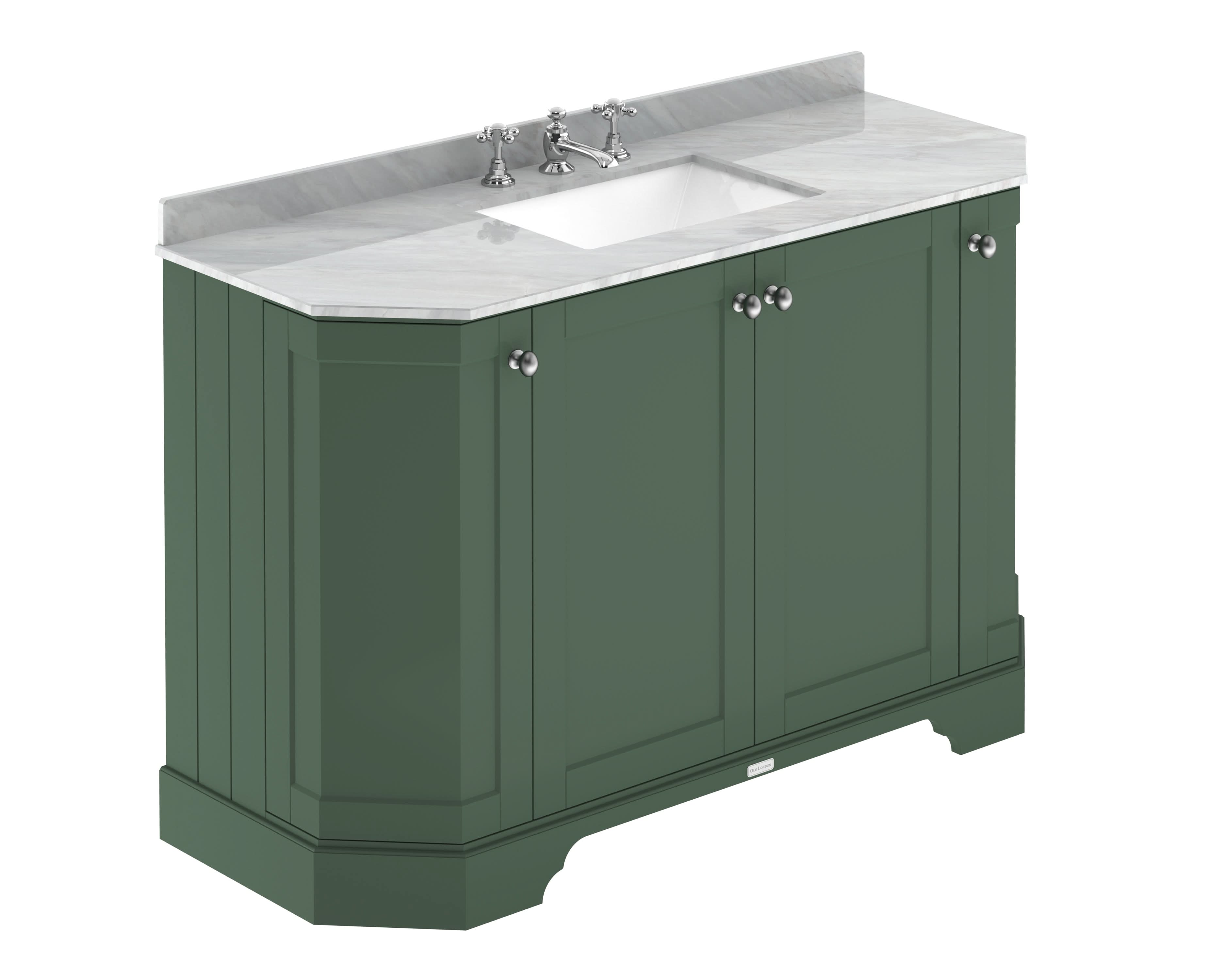 Old London Floor Standing Vanity Unit and Basin 3 Tap Hole Grey Marble Basin Top, Durable 4 Soft Close Door Vanity Unit for Traditional Bathroom in Hunter Green, 1200mm