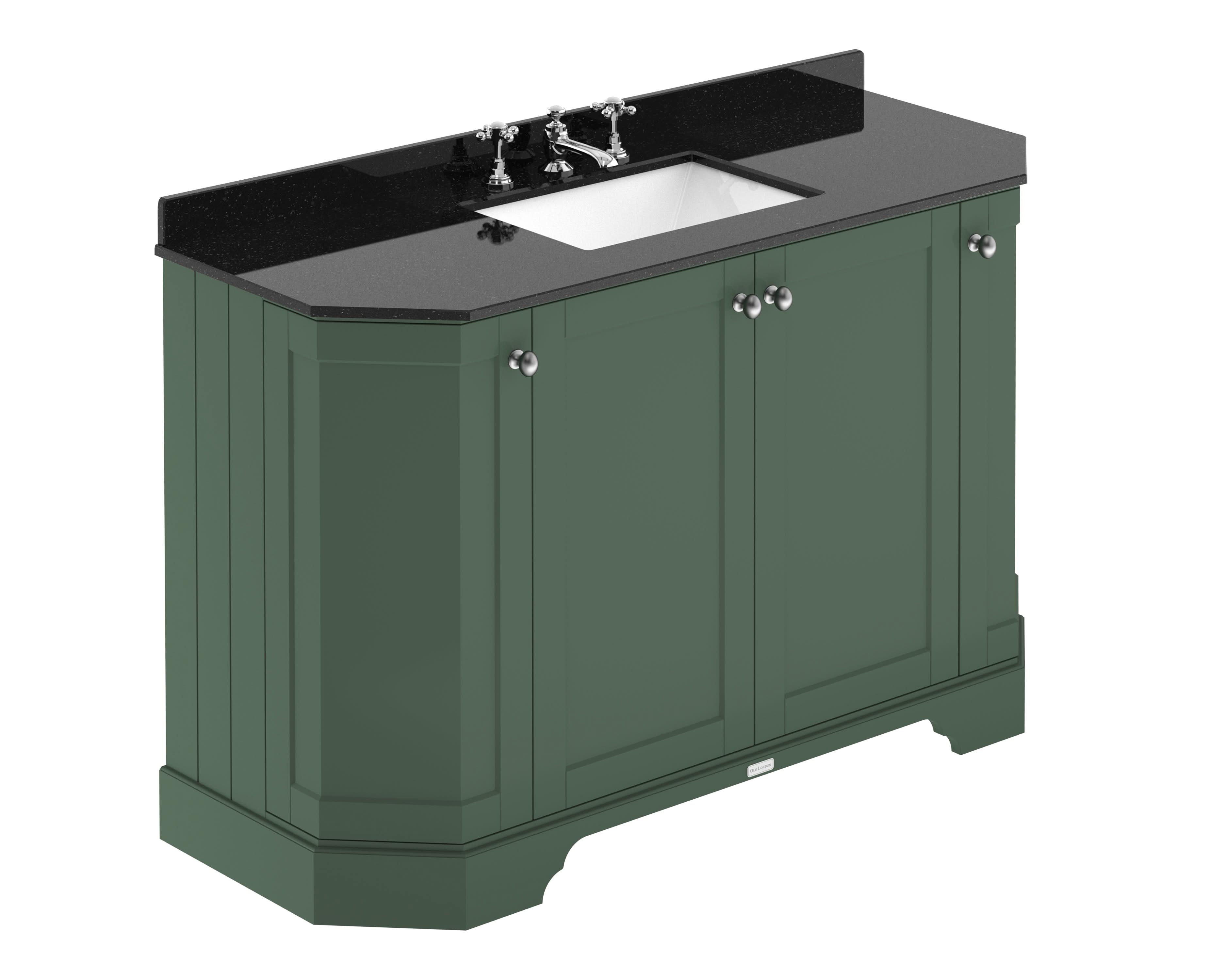 Old London Floor Standing Vanity Unit with Basin 3 Tap Hole with Black Marble Top, Durable 4 Door Angled Vanity Unit for Classic Bathrooms in Hunter Green, 1200mm
