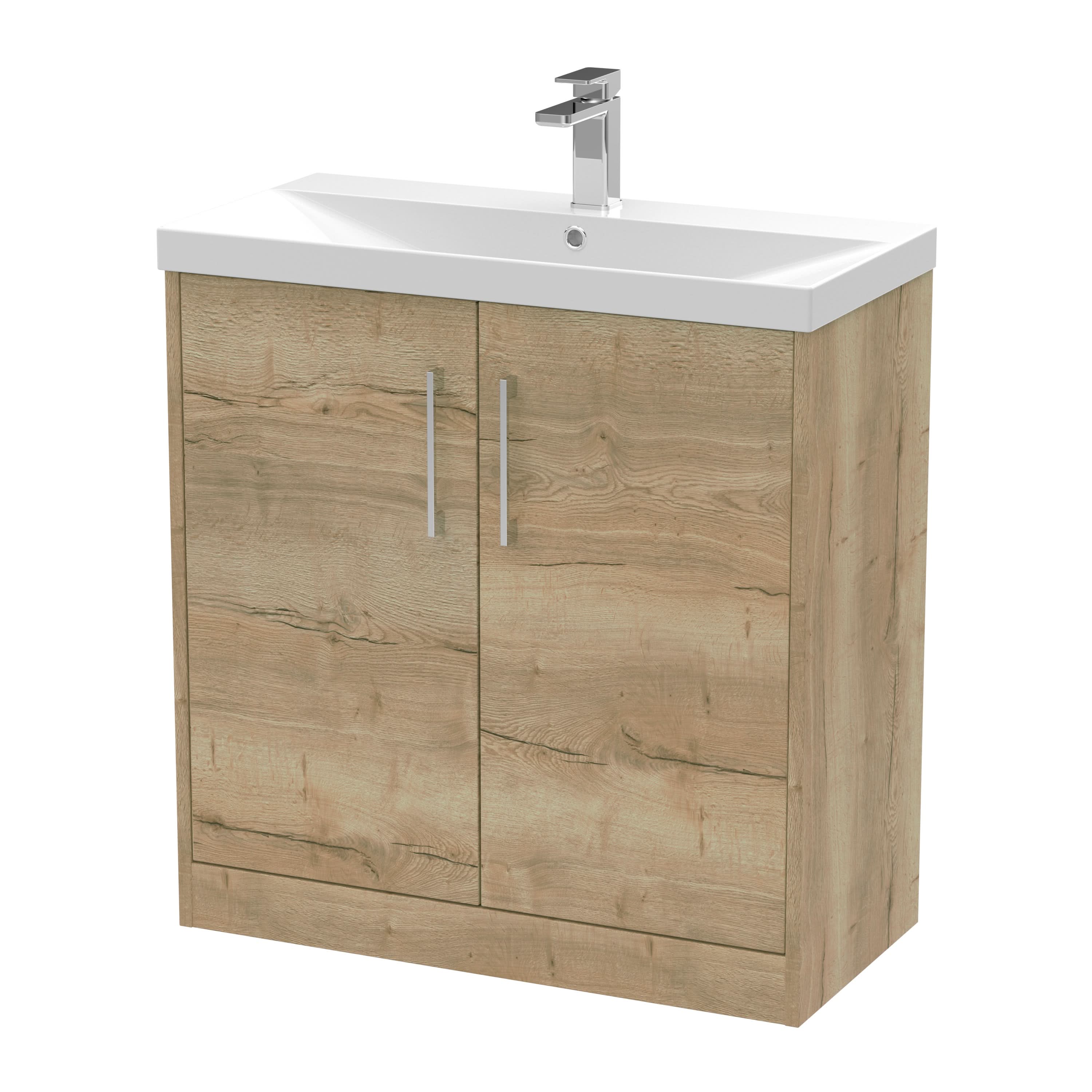 Hudson Reed Juno Floor Standing 2-Door Vanity & Thin-Edge 1 Tap Hole Basin, Premium Sink Vanity Unit, Autumn Oak, 800mm
