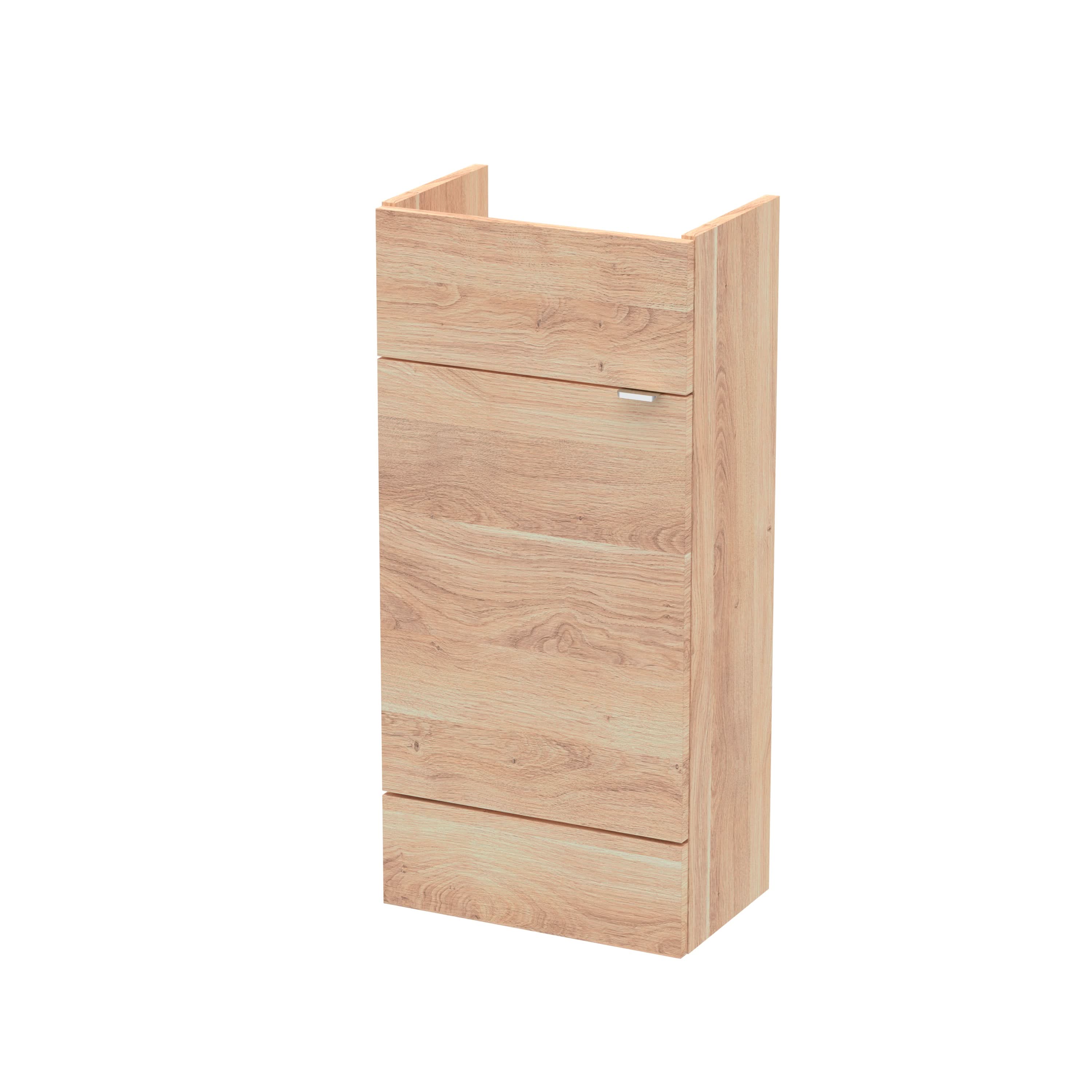 Hudson Reed Fusion Fitted Floor Standing Vanity Unit, 1 Soft Close Door Compact Bathroom Unit in Bleached Oak, 400mm (255Mm Deep)