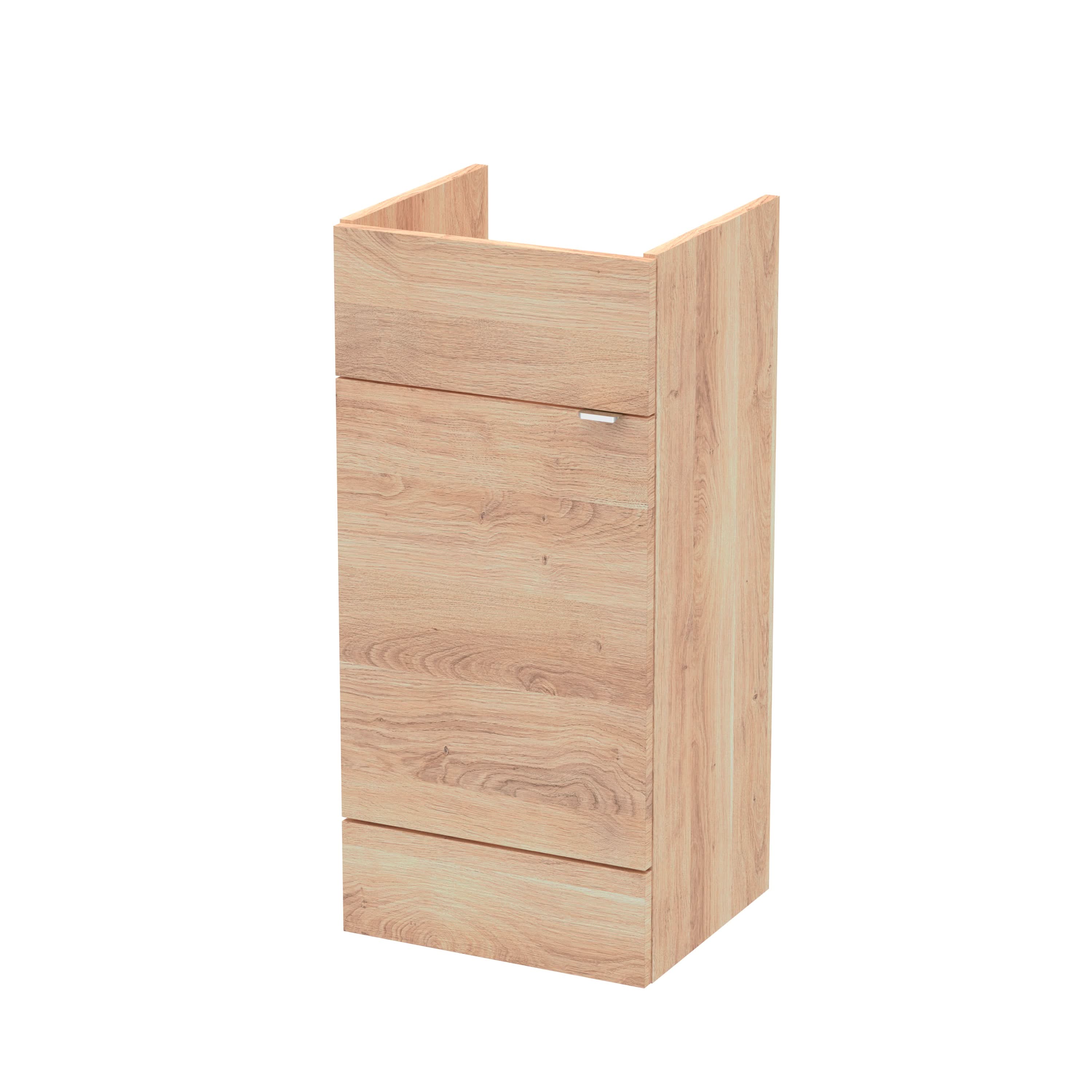 Hudson Reed Fusion Floor Standing Vanity Unit, Modern 1 Soft Close Door Compact Storage Bathroom Sink Unit in Bleached Oak, 400mm