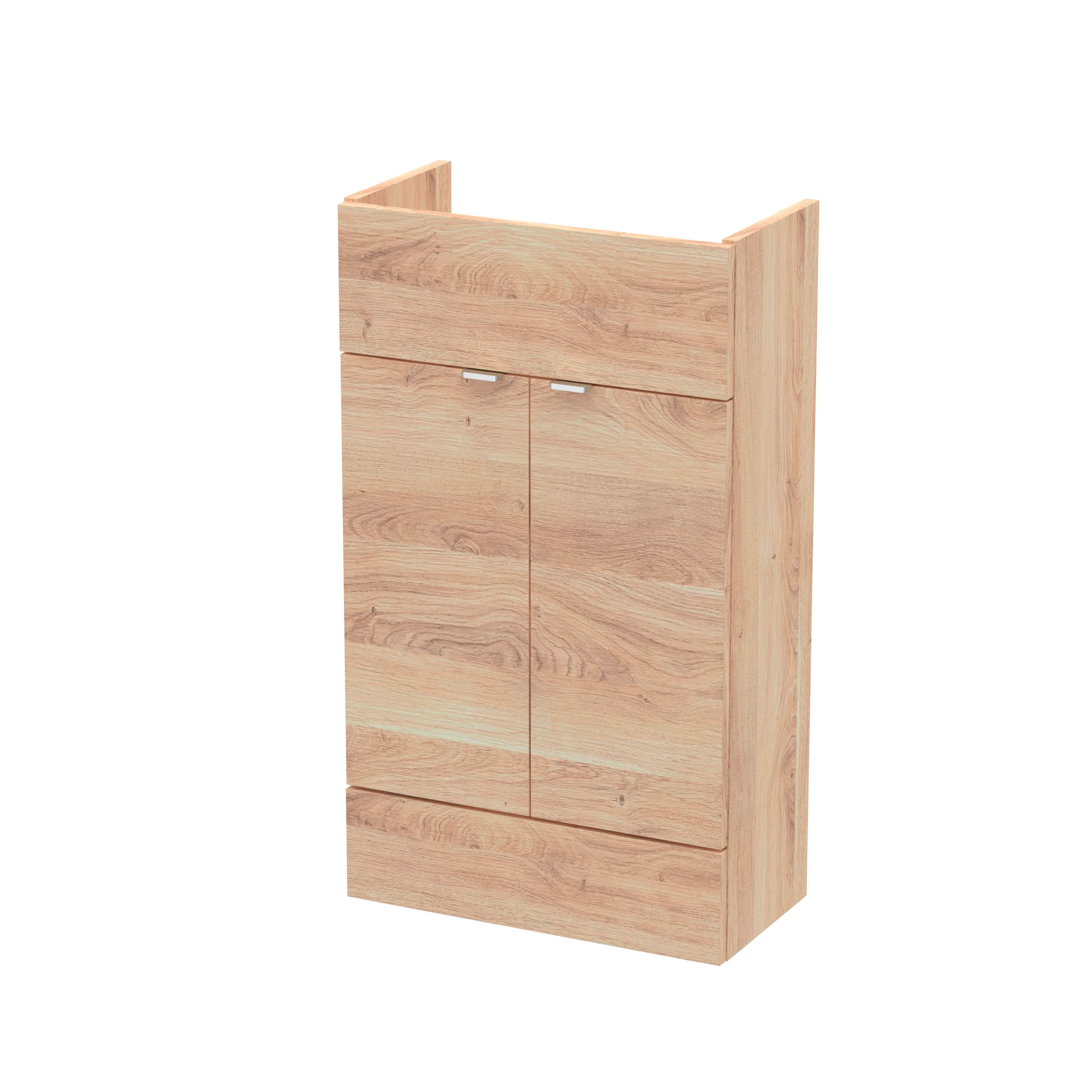 Hudson Reed Fusion Fitted Floor Standing Vanity Unit, 2 Soft Close Door Compact Bathroom Unit in Bleached Oak, 500mm (255Mm Deep)