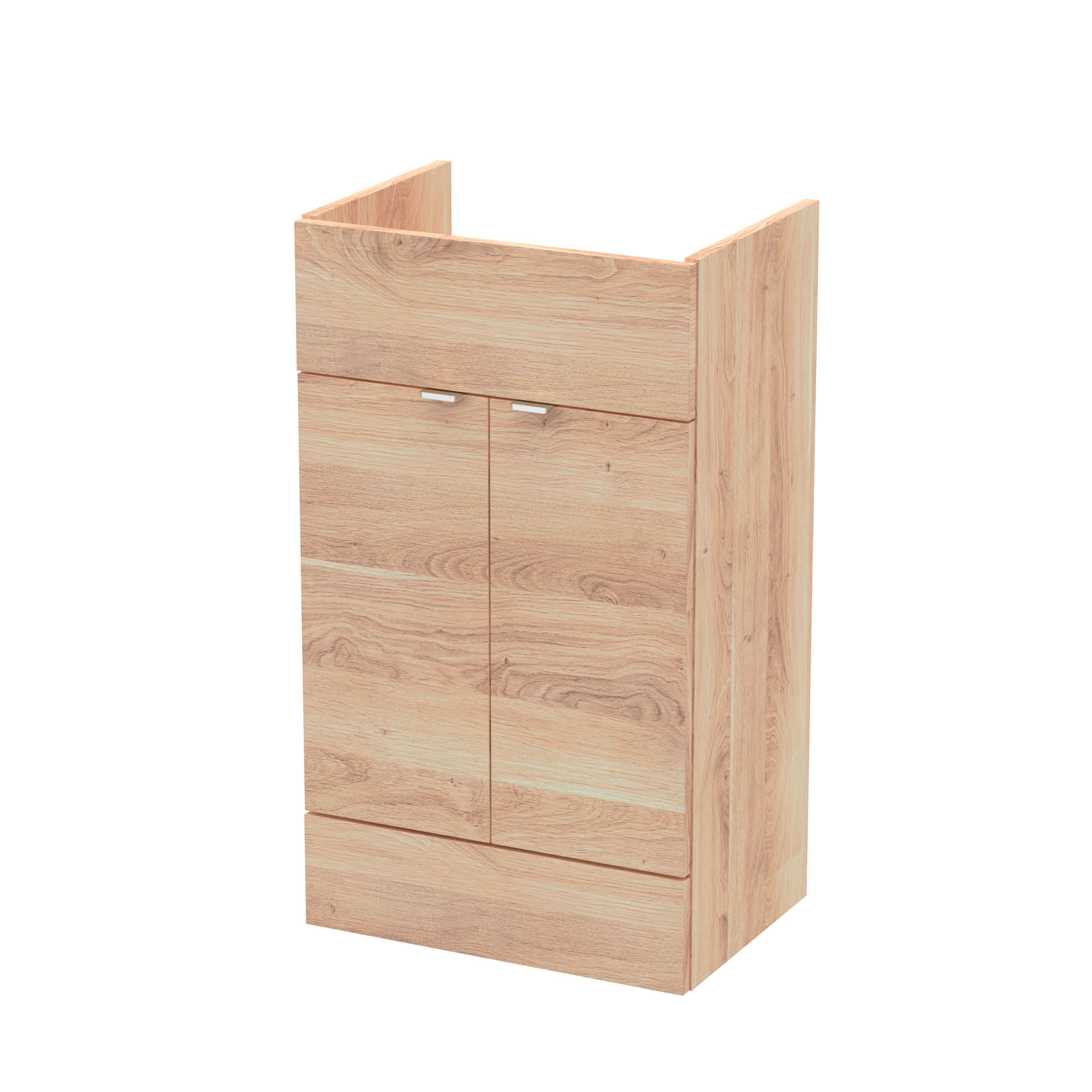 Hudson Reed Fusion Floor Standing Vanity Unit, Modern 2 Soft Close Door Compact Storage Bathroom Sink Unit in Bleached Oak, 500mm