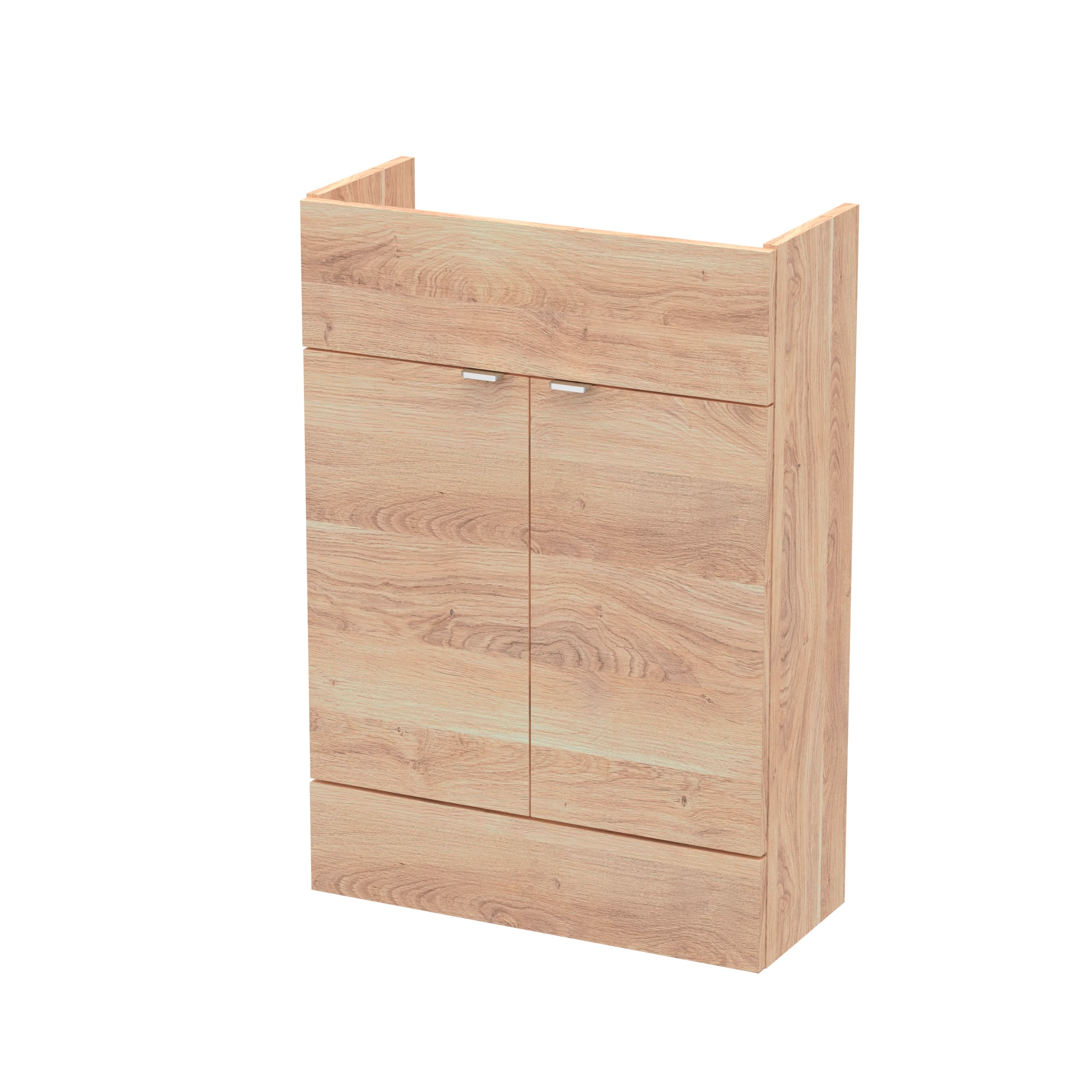 Hudson Reed Fusion Fitted Floor Standing Vanity Unit, 2 Soft Close Door Compact Bathroom Unit in Bleached Oak, 600mm (255Mm Deep)